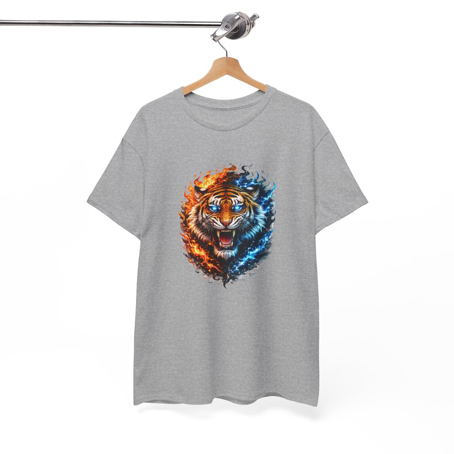 T-Shirt Tigre Feu Glace – Tee Shirt Tigre Puissant Énergie Yin Yang – Cadeau Animal Sauvage Homme Femme