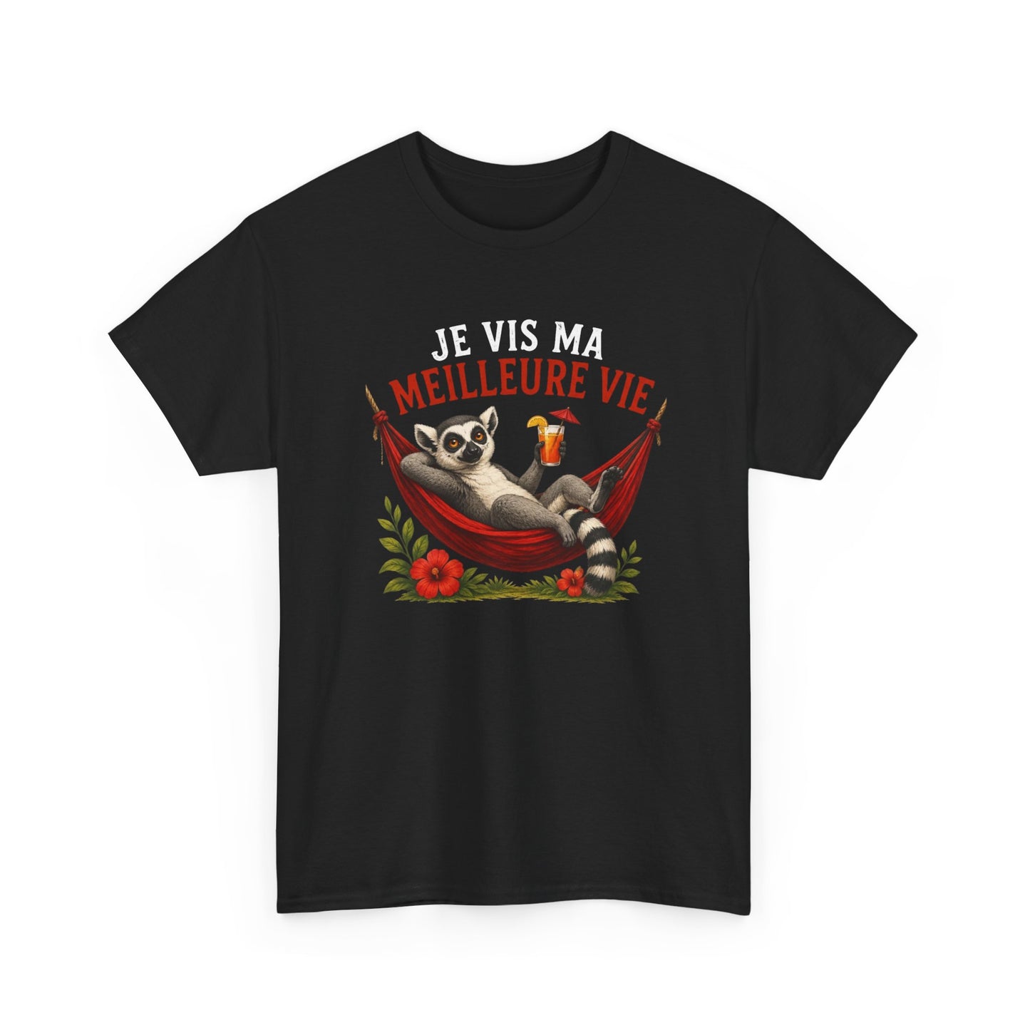 Tee-Shirt Humour Homme et Femme – Lémurien Détente Hamac Vacances – Cadeau Original Drôle Amoureux des Animaux