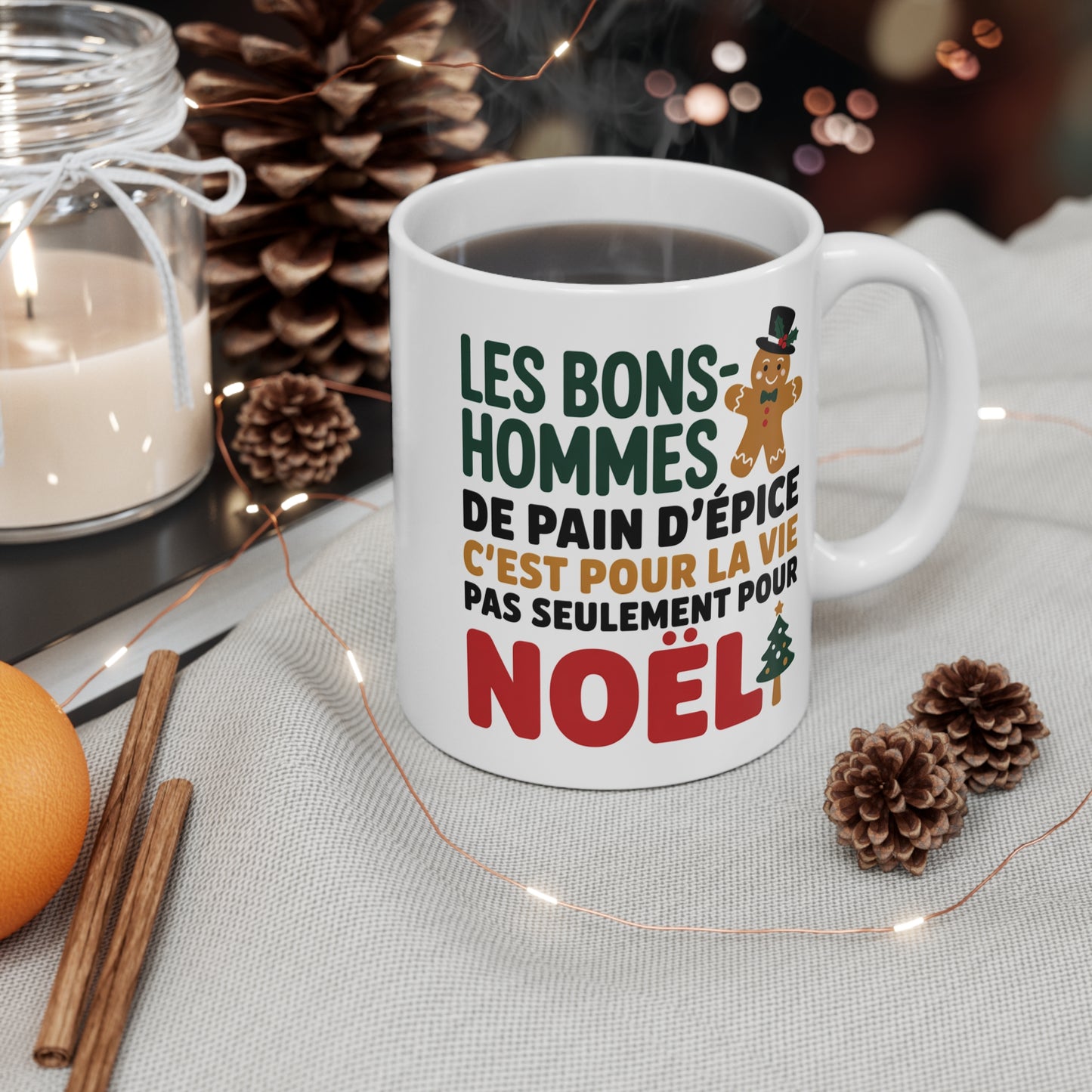 Tasse Céramique 325ml “Les Bonshommes de Pain d’Épice” – Mug Humour Noël – Cadeau Fête Hiver