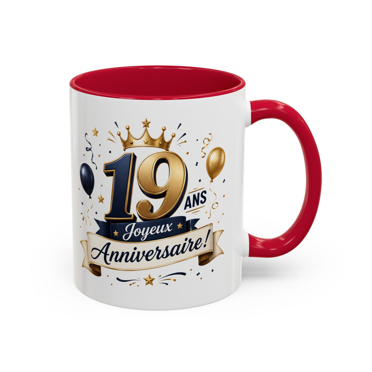 Mug Joyeux 19 Ans – Tasse Anniversaire 19 Ans – Cadeau Original pour Femme Homme – Idée Cadeau 19e Anniversaire Noir Bleu Rouge