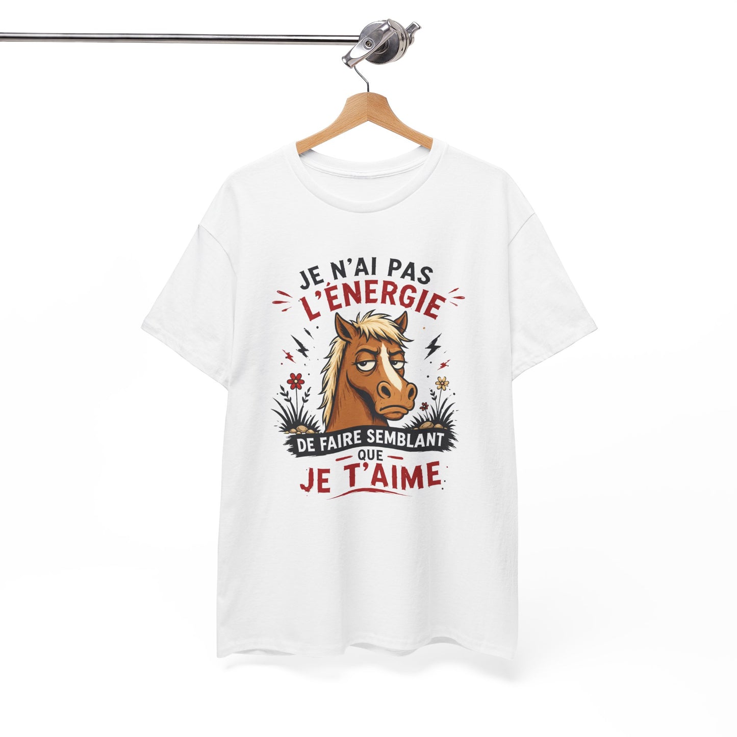 Tee-Shirt Homme et Femme Humour – Cheval Drôle Fatigué Blasé – Cadeau Original Amusant pour Amoureux des Chevaux et Équitation