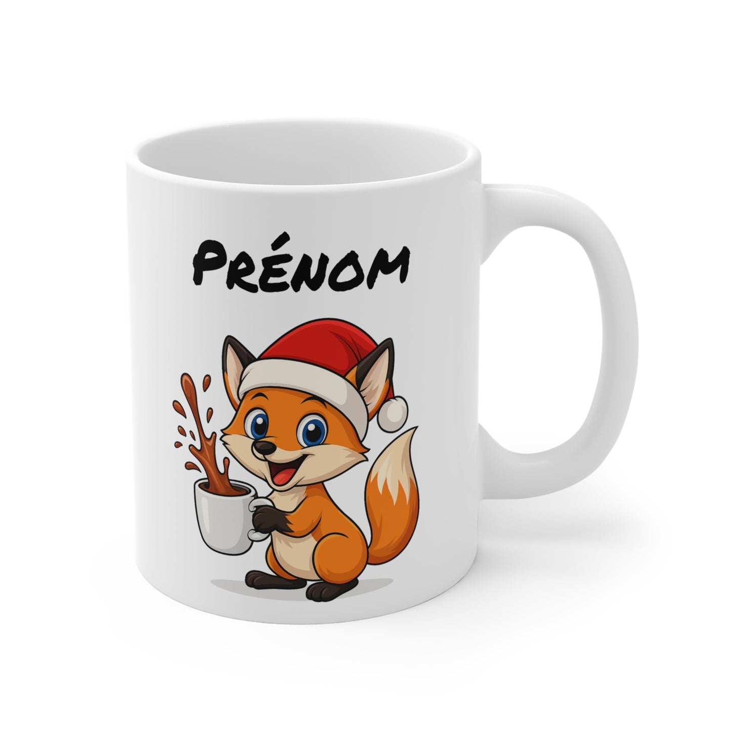 Tasse Personnalisable Renard Noël – Mug Prénom Céramique 325ml – Cadeau Fêtes Mignon Original