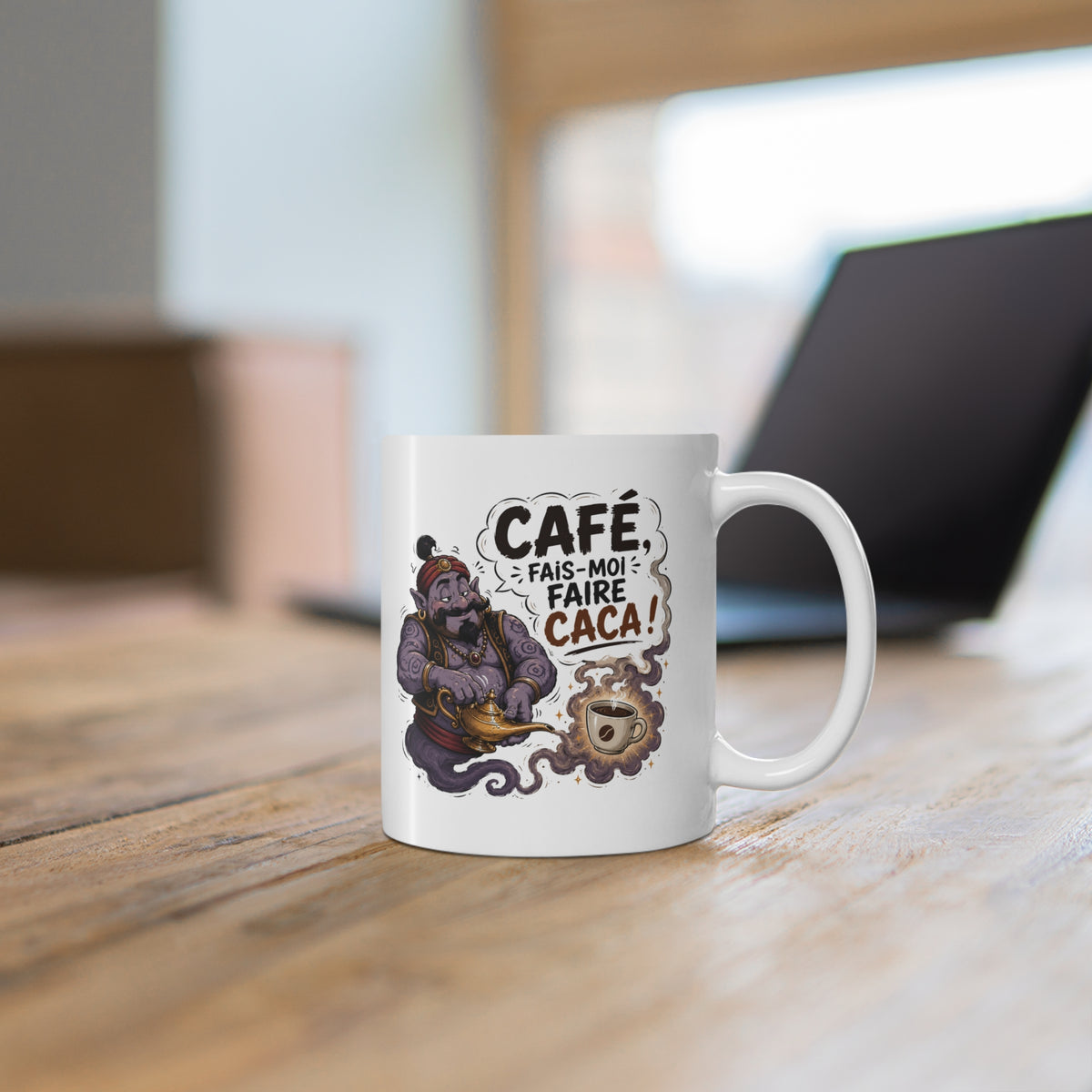 Mug Café Humour – Café Fais-Moi Faire Caca – Tasse Drôle avec Génie – Cadeau Original Homme et Femme Amateur de Café