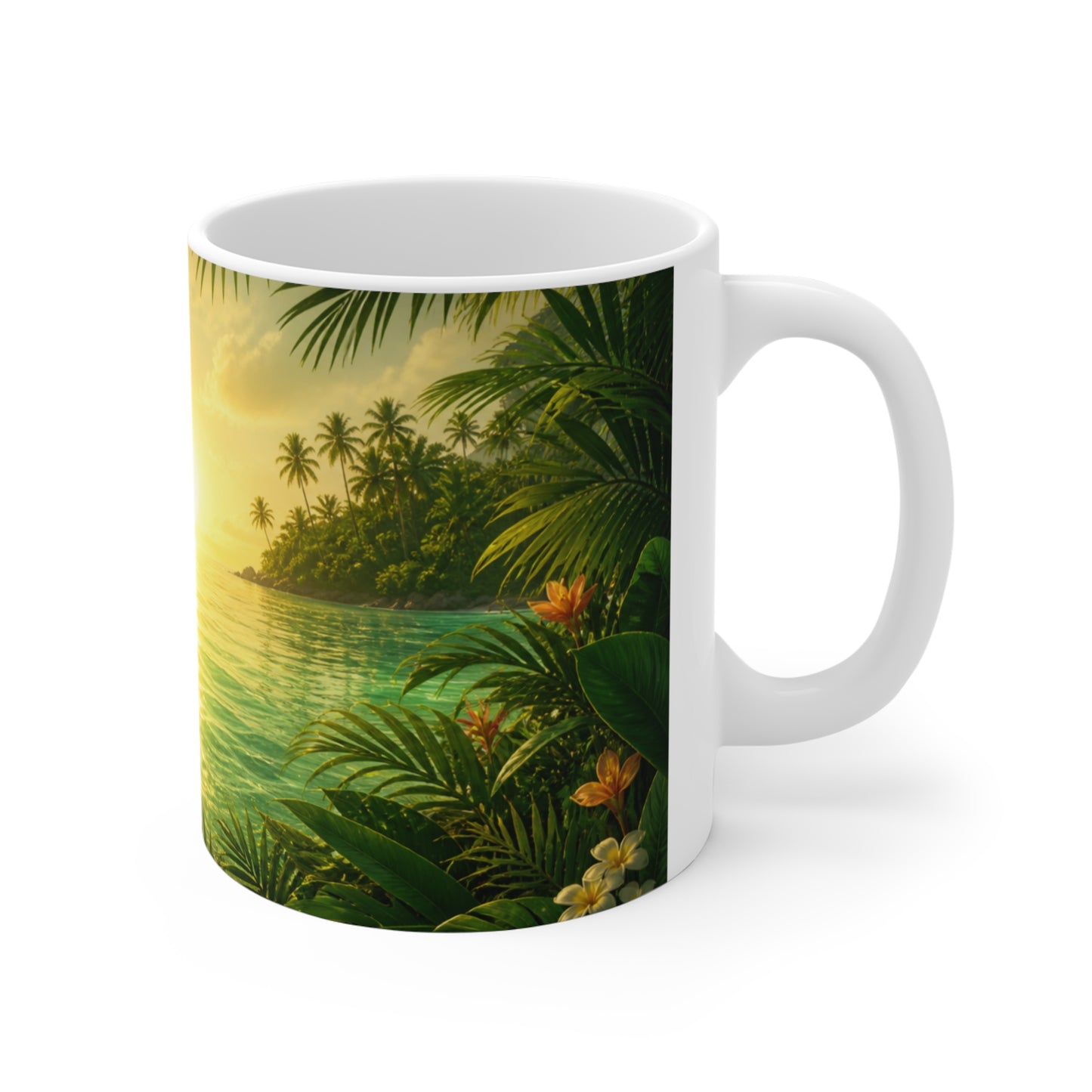 Tasse Lagon Tropical – Mug Plage Paradis Exotique – Cadeau Voyage Homme Femme Enfant 325ml