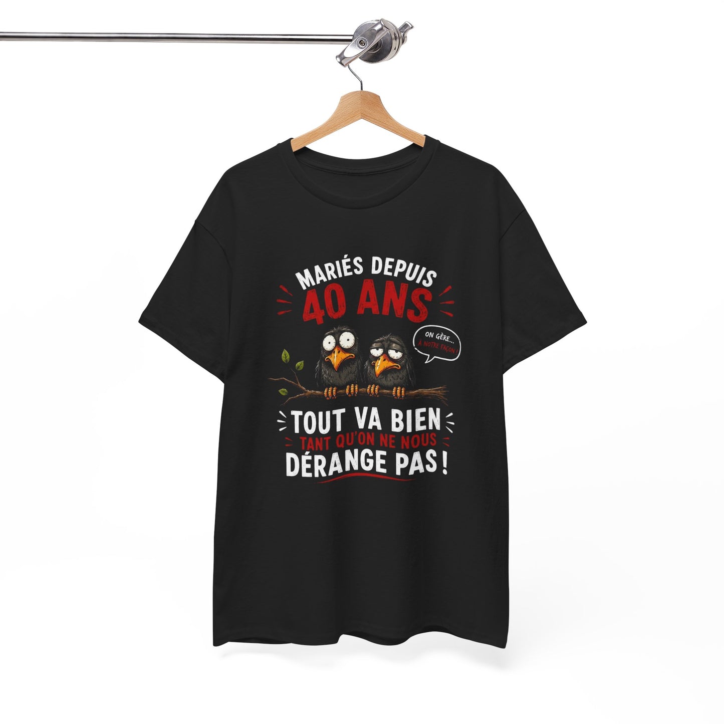 Tee-Shirt Homme Femme Mariés Depuis 40 Ans – Cadeau Anniversaire de Mariage Noces d'Émeraude – Humour Couple Original