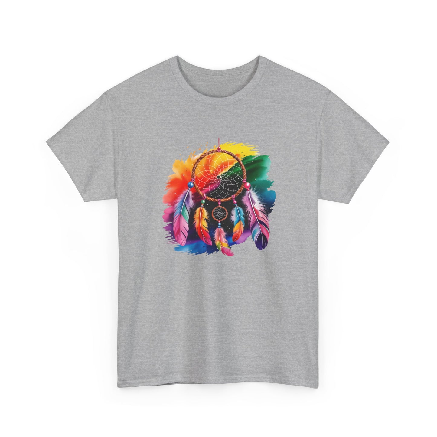 T-Shirt Attrape Rêves Bohème Coloré – Tee Shirt Dreamcatcher Spirituel avec Plumes – Cadeau Style Ethnique Noir Blanc Gris