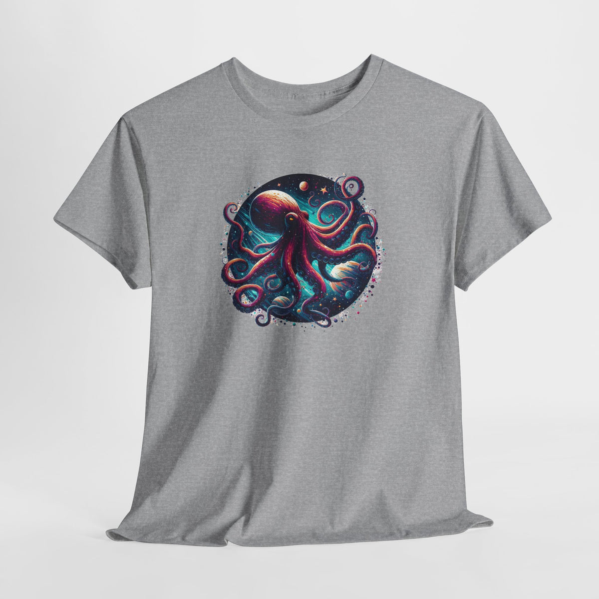 Tee Shirt Pieuvre Cosmique Homme Femme – T-Shirt Poulpe Espace Galaxie Planètes – Animal Marin Fantasy Coloré