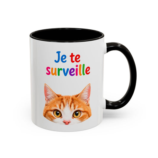 Tasse Chat Je te Surveille 325ml – Mug Céramique Humour Chat Mignon Cadeau Original Animaux