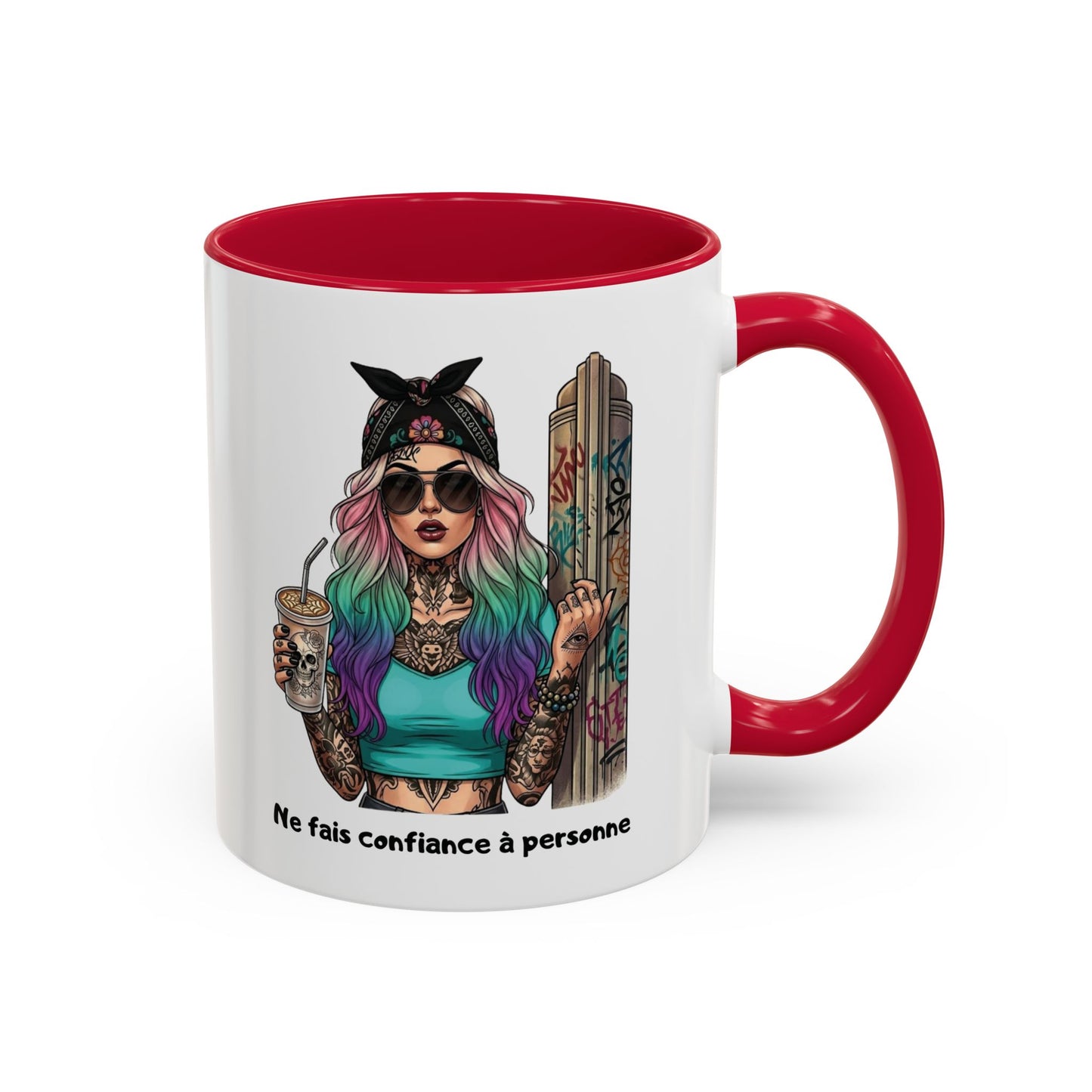 Tasse Femme Tattoo Street Art 325ml – Mug Céramique Design Urbain Coloré Cheveux Multicolores