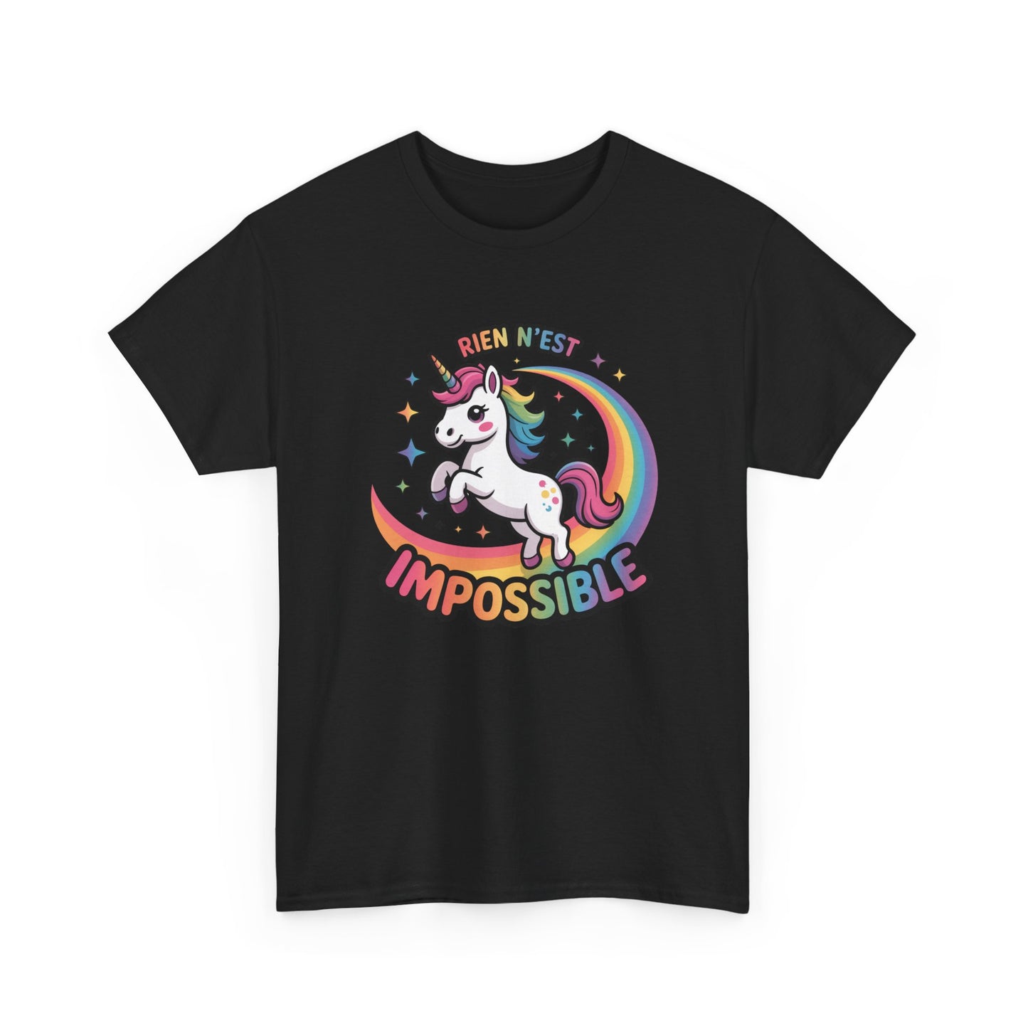 T-Shirt Licorne "Rien n’est Impossible" – Design Arc-en-Ciel Féérique – Tee-Shirt Motivation Enfantin et Fun