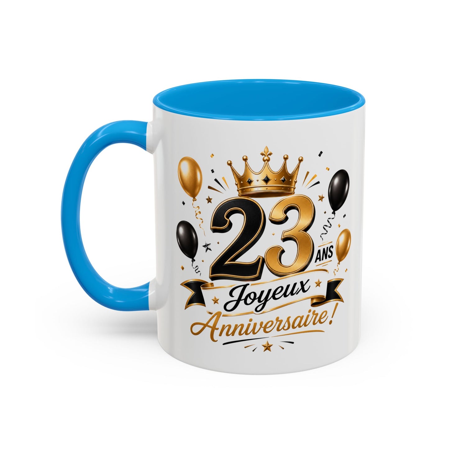 Mug Joyeux 23 Ans – Tasse Anniversaire 23 Ans – Cadeau Original pour Femme Homme – Idée Cadeau 23e Anniversaire Noir Bleu Rouge