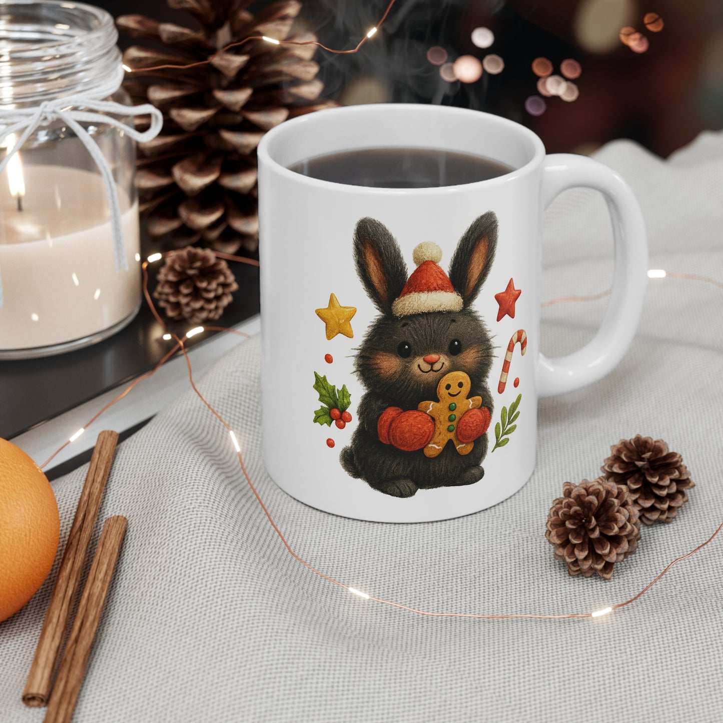 Tasse Céramique Lapin Noël Mignon – Mug Hiver Festif – Cadeau Gourmand et Doux 325 ml