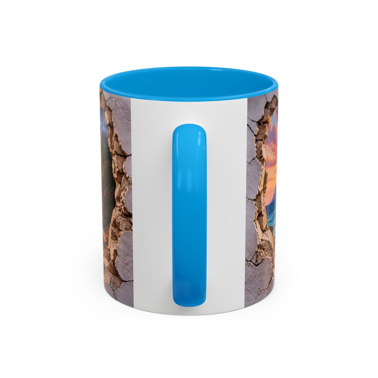 Tasse Plage Tropicale et Océan – Mug Paysage Paradis Exotique – Design Artistique Effet Mur Cassé – Céramique 325ml