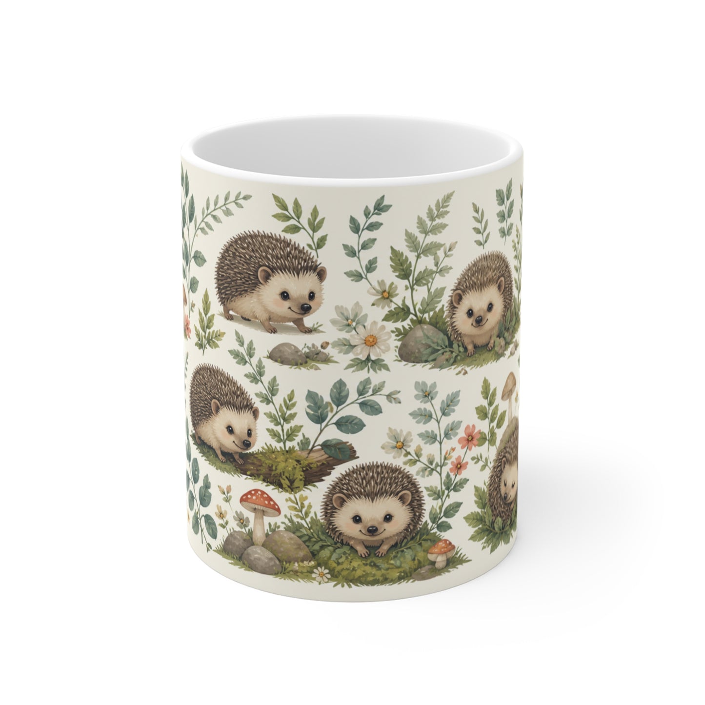 Tasse Hérisson Mignon Forêt – Mug Kawaii Nature Champignons Fleurs Woodland – Cadeau Homme Femme Enfant 325ml