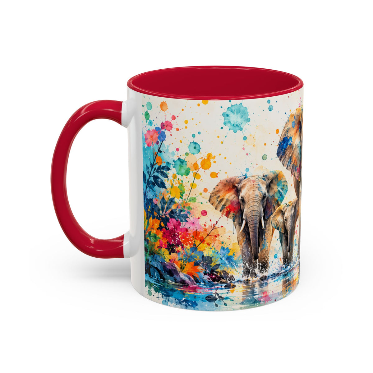 Mug Famille d’Éléphants Colorés – Tasse Style Aquarelle Afrique Savane – Cadeau Original Amoureux des Animaux