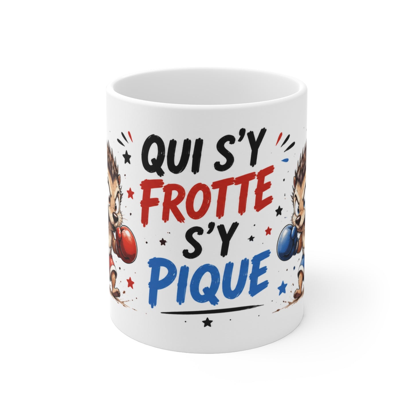 Tasse Qui S’Y Frotte S’Y Pique – Mug Hérisson Humour Boxe – Cadeau Original Animal Fun 325ml