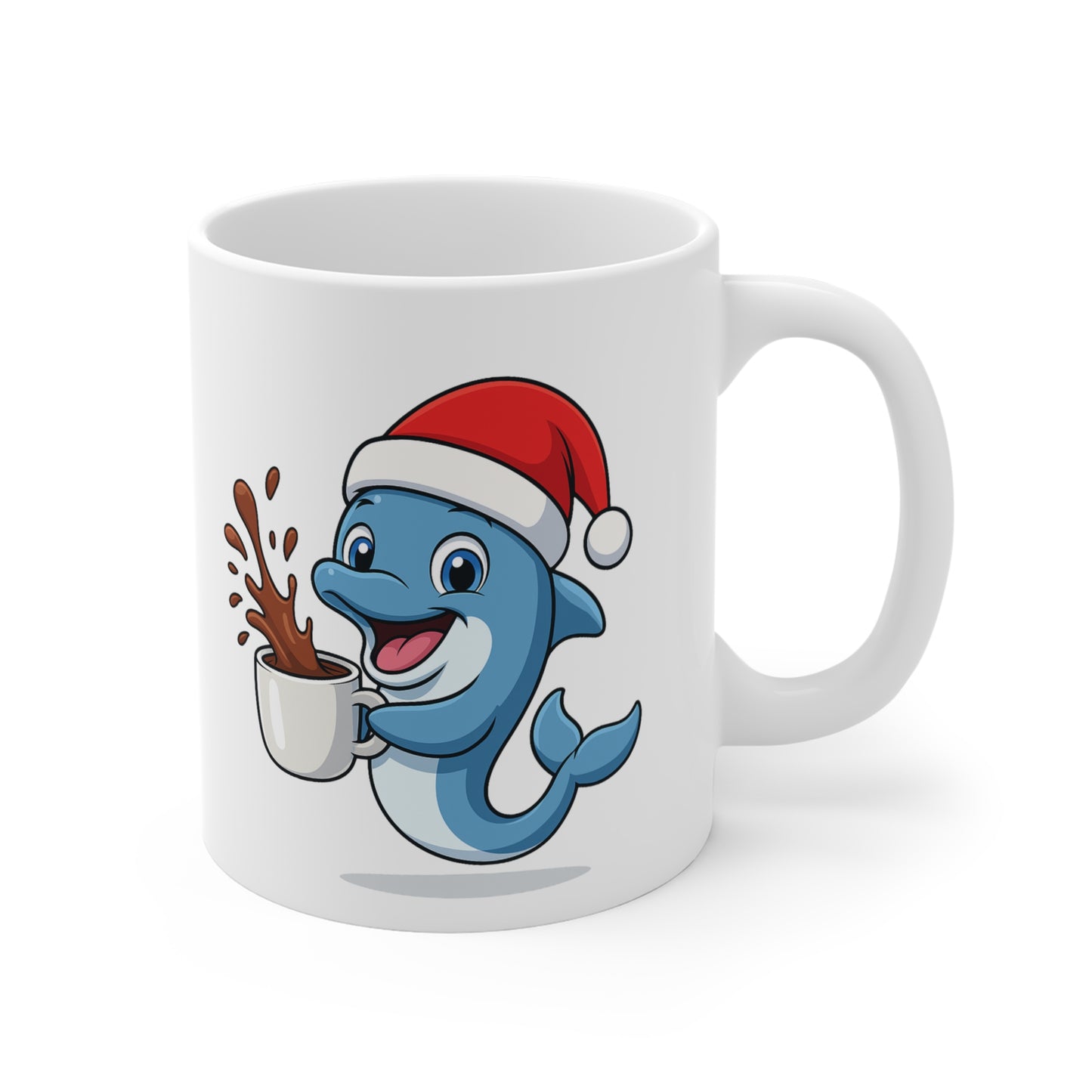 Mug Dauphin Noël 325ml – Tasse Céramique Mignonne avec Bonnet Rouge – Cadeau Fêtes Original