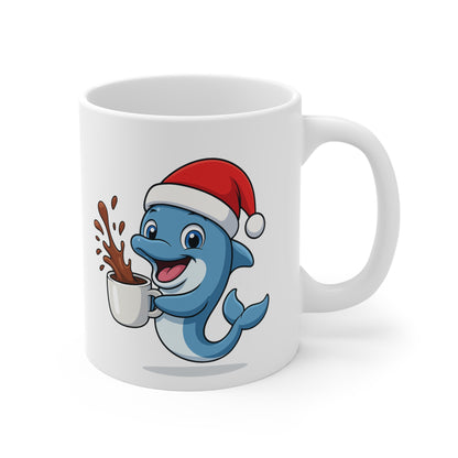 Mug Dauphin Noël 325ml – Tasse Céramique Mignonne avec Bonnet Rouge – Cadeau Fêtes Original