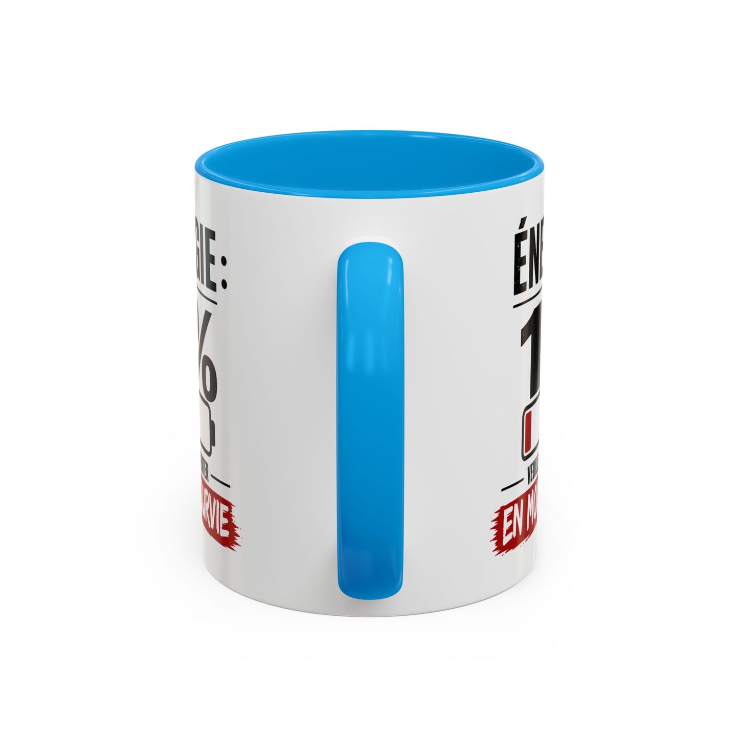 Mug Drôle Fatigue et Travail – Énergie 1% En Mode Survie – Cadeau Humour Bureau Café 325ml
