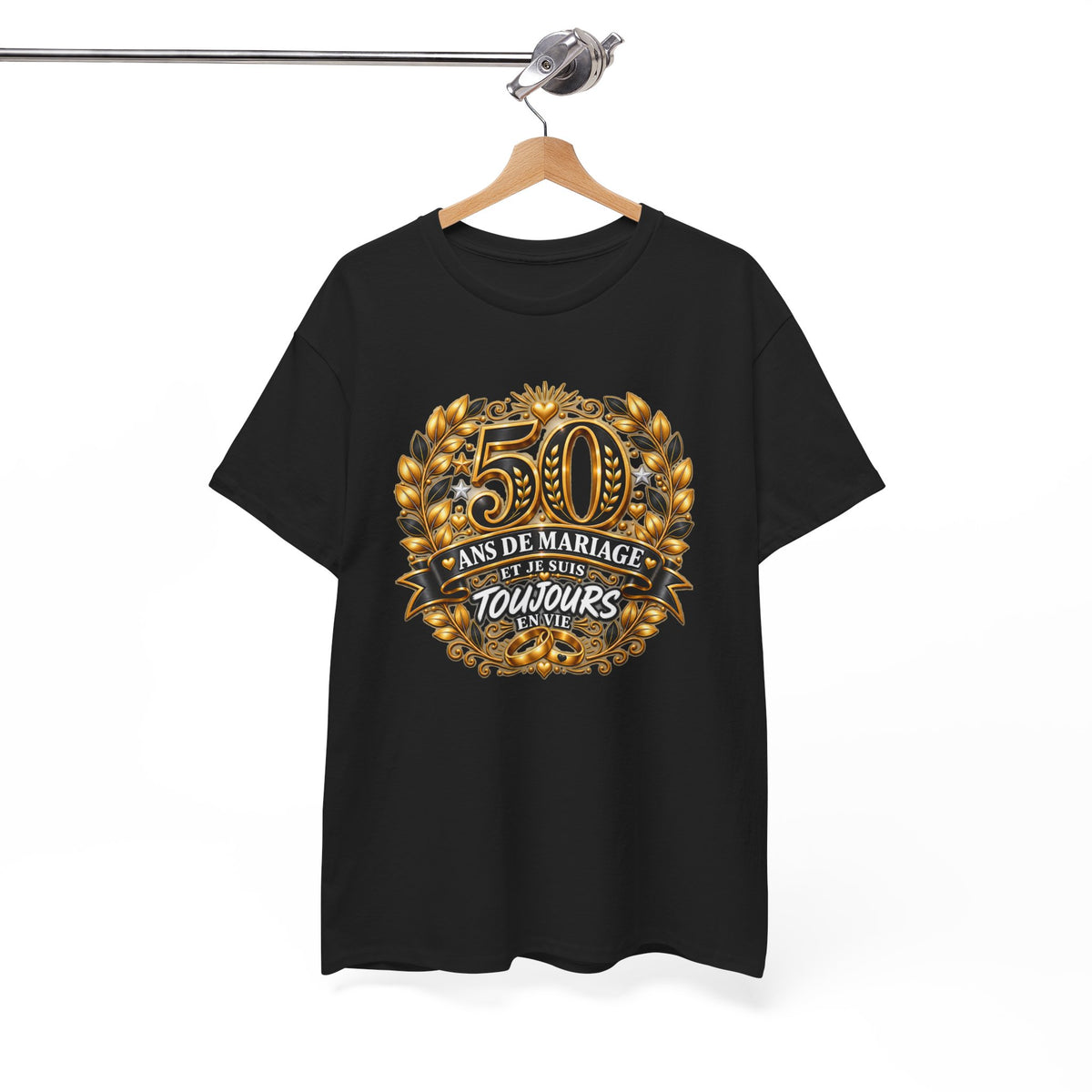Tee Shirt 50 Ans de Mariage Homme Femme – Toujours en Vie – T-Shirt Humour Anniversaire de Mariage Couple Cadeau Original