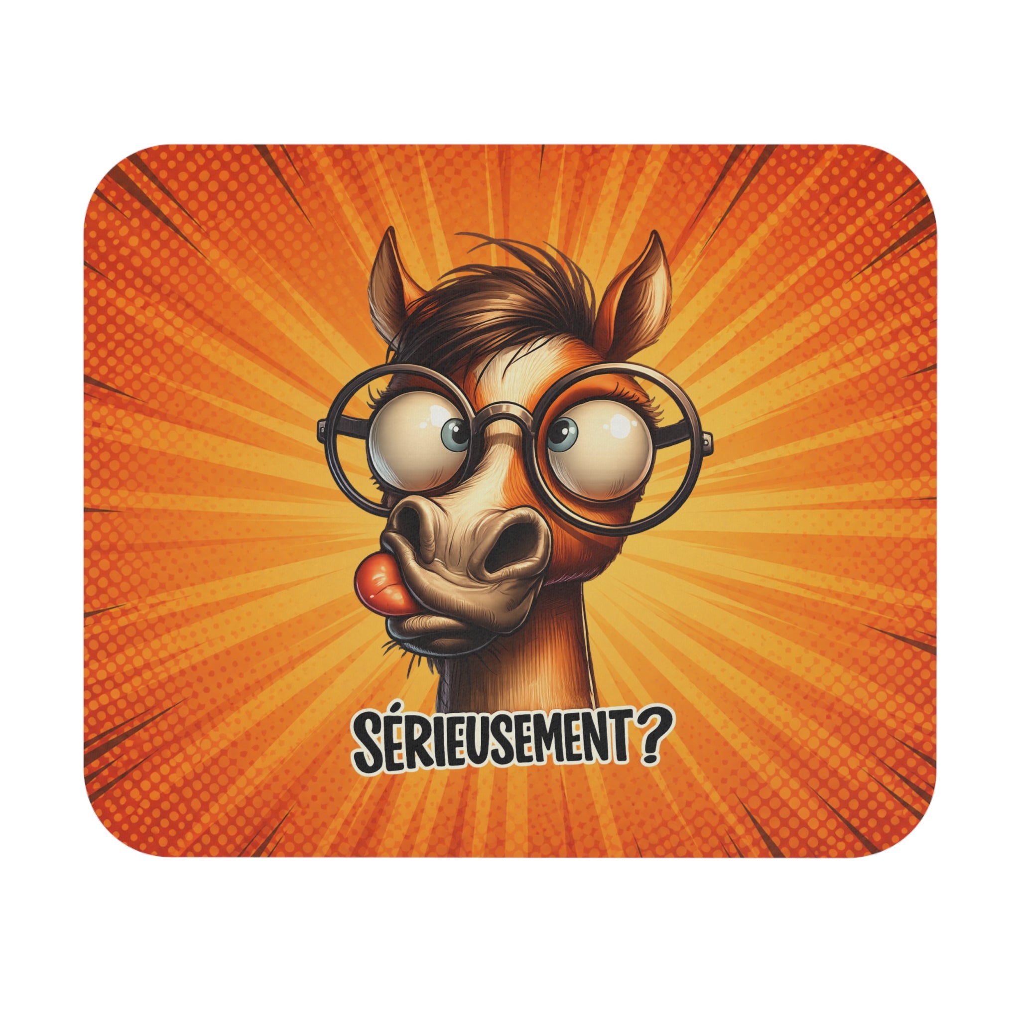 Tapis de Souris 22x18cm Cheval Drôle Sérieusement Humour Animal Lunettes Rigolotes Bureau Gaming Cadeau Original