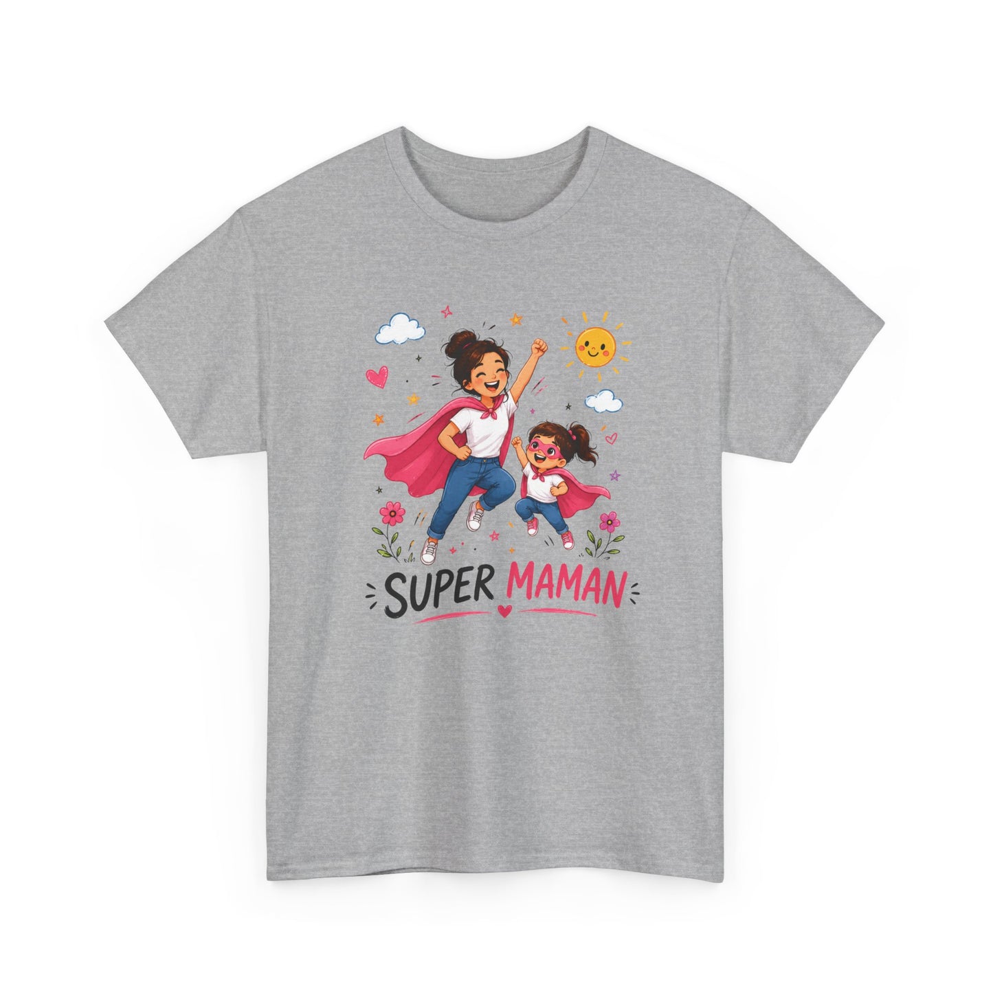 Tee-Shirt Super Maman – Cadeau Fête des Mères – Maman Héroïne avec Fille – Tee-Shirt Femme Amour Famille