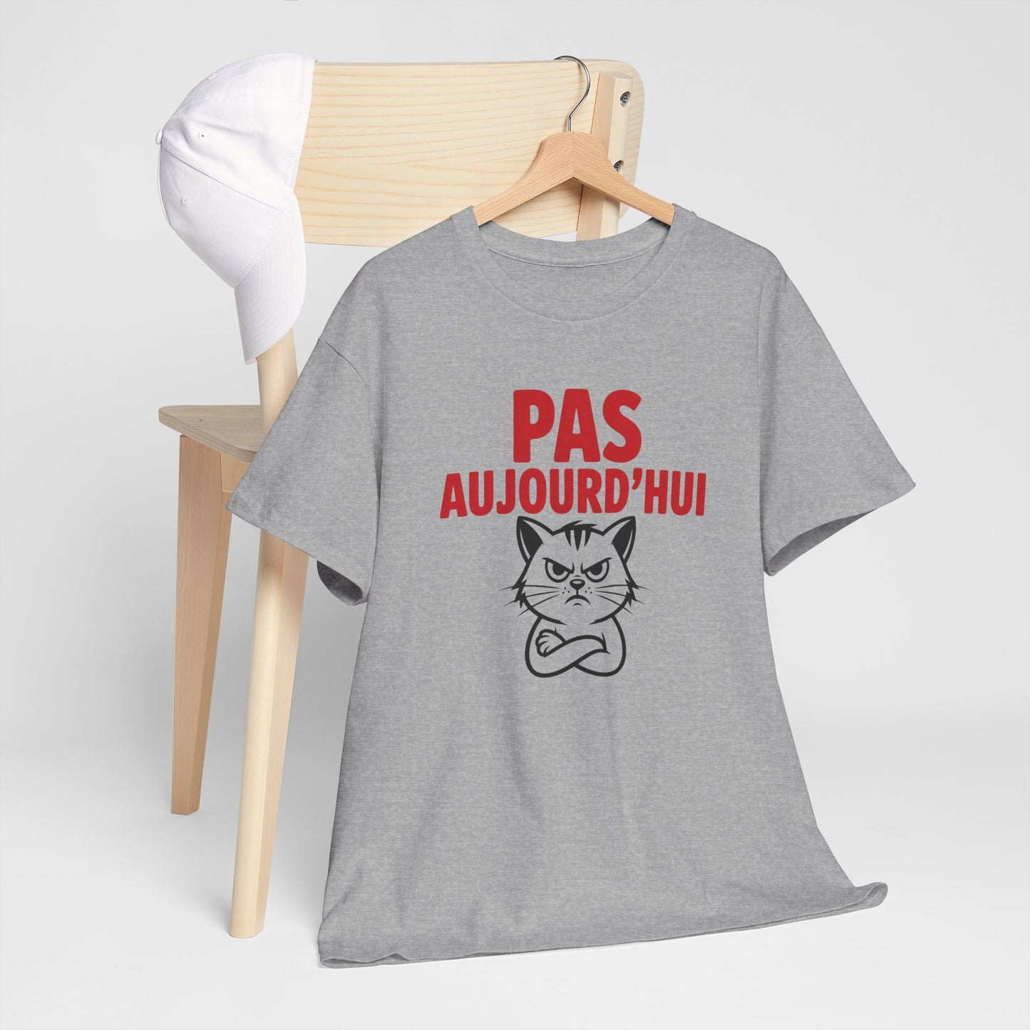 T-Shirt Humour Pas Aujourd’hui Chat Grincheux – Tee Shirt Drôle Anti Motivation Fatigue Travail Bureau Cadeau Homme Femme