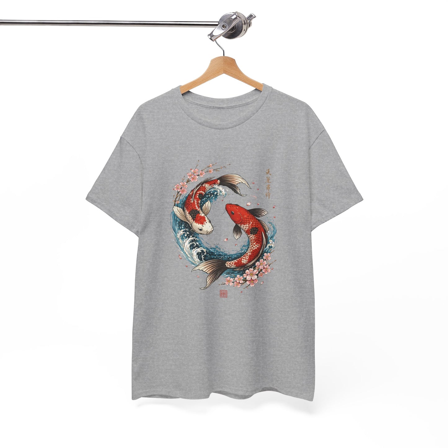 T-Shirt Carpe Koi Japonaise Yin Yang – Design Sakura et Vagues – Tee-Shirt Art Japonais Traditionnel