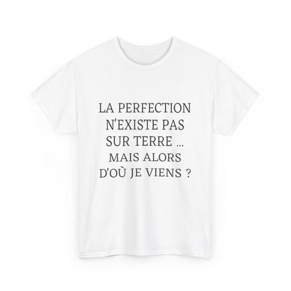 Tee shirt Unisex La perfection n'existe pas sur terre idée cadeau humour drôle amusant Homme/Femme