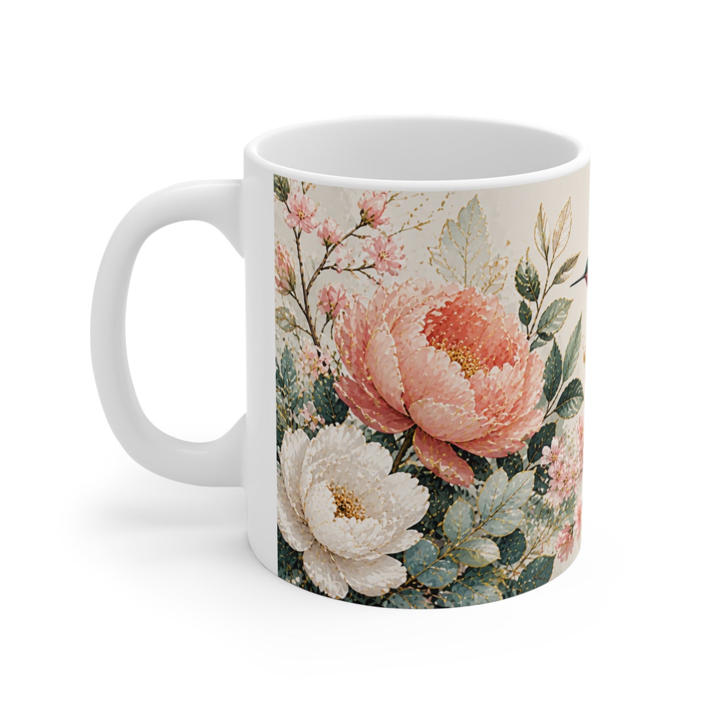 Tasse Colibri et Fleurs Roses – Mug Floral Nature Vintage – Cadeau Homme Femme Enfant 325ml