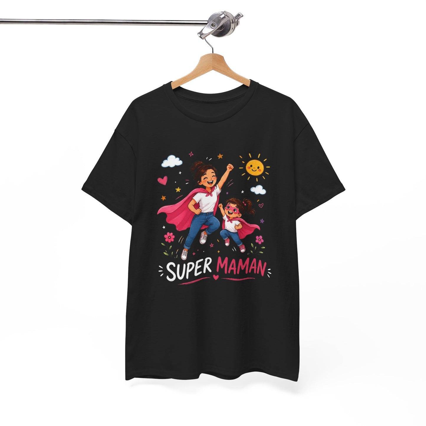 Tee-Shirt Super Maman – Cadeau Fête des Mères – Maman Héroïne avec Fille – Tee-Shirt Femme Amour Famille