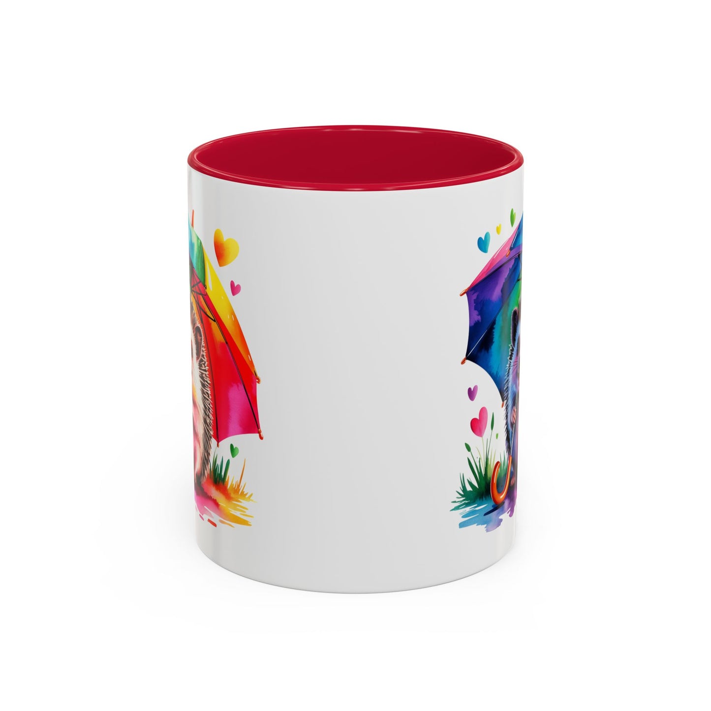 Mug Hérisson Kawaii avec Parapluie Arc-en-Ciel – Tasse Colorée et Mignonne – Cadeau Original Amoureux des Animaux – Céramique 325ml