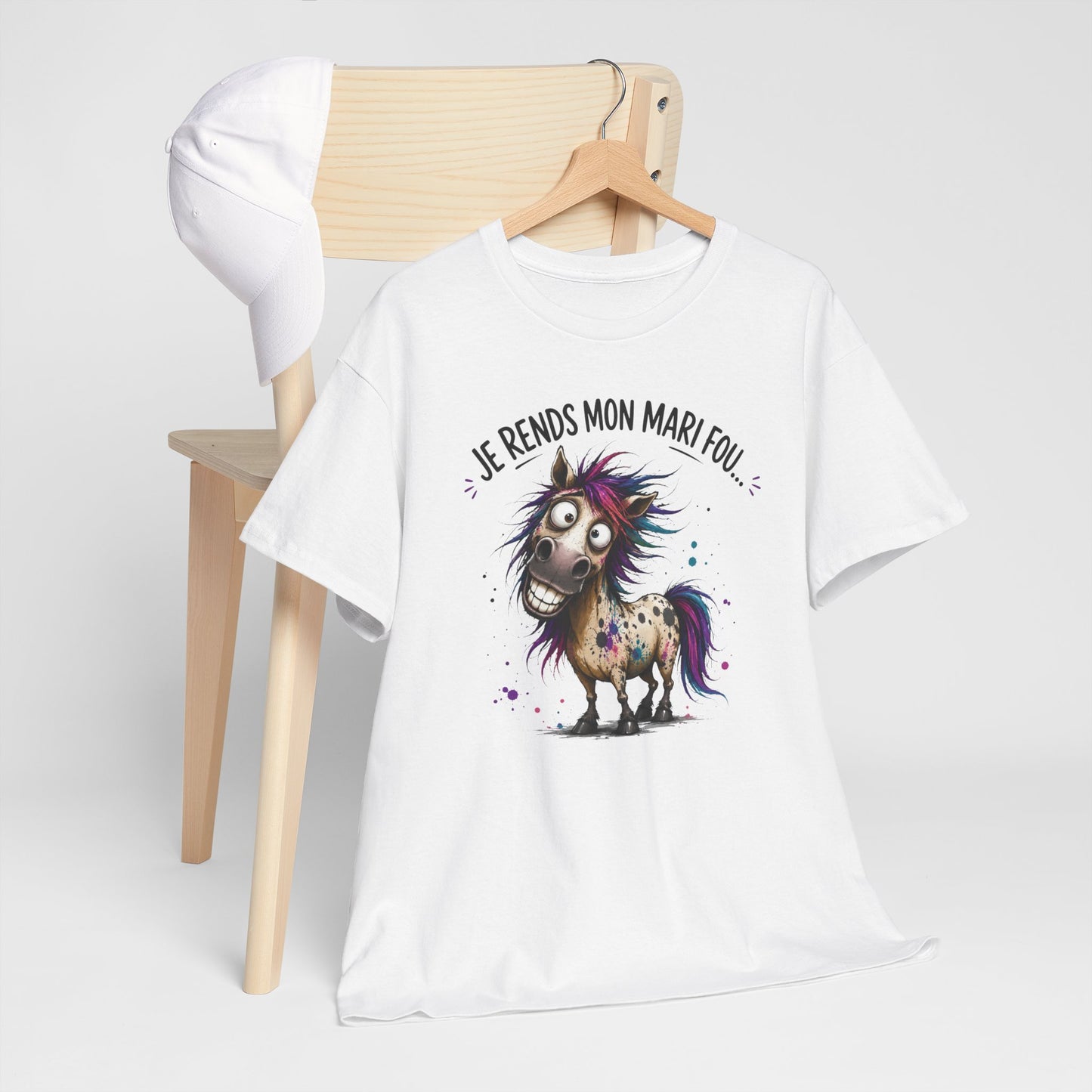 Tee-Shirt Je Rends Mon Mari Fou – Cadeau Femme Mariée Humour Couple – Cheval Drôle Délirant – Idée Cadeau Épouse