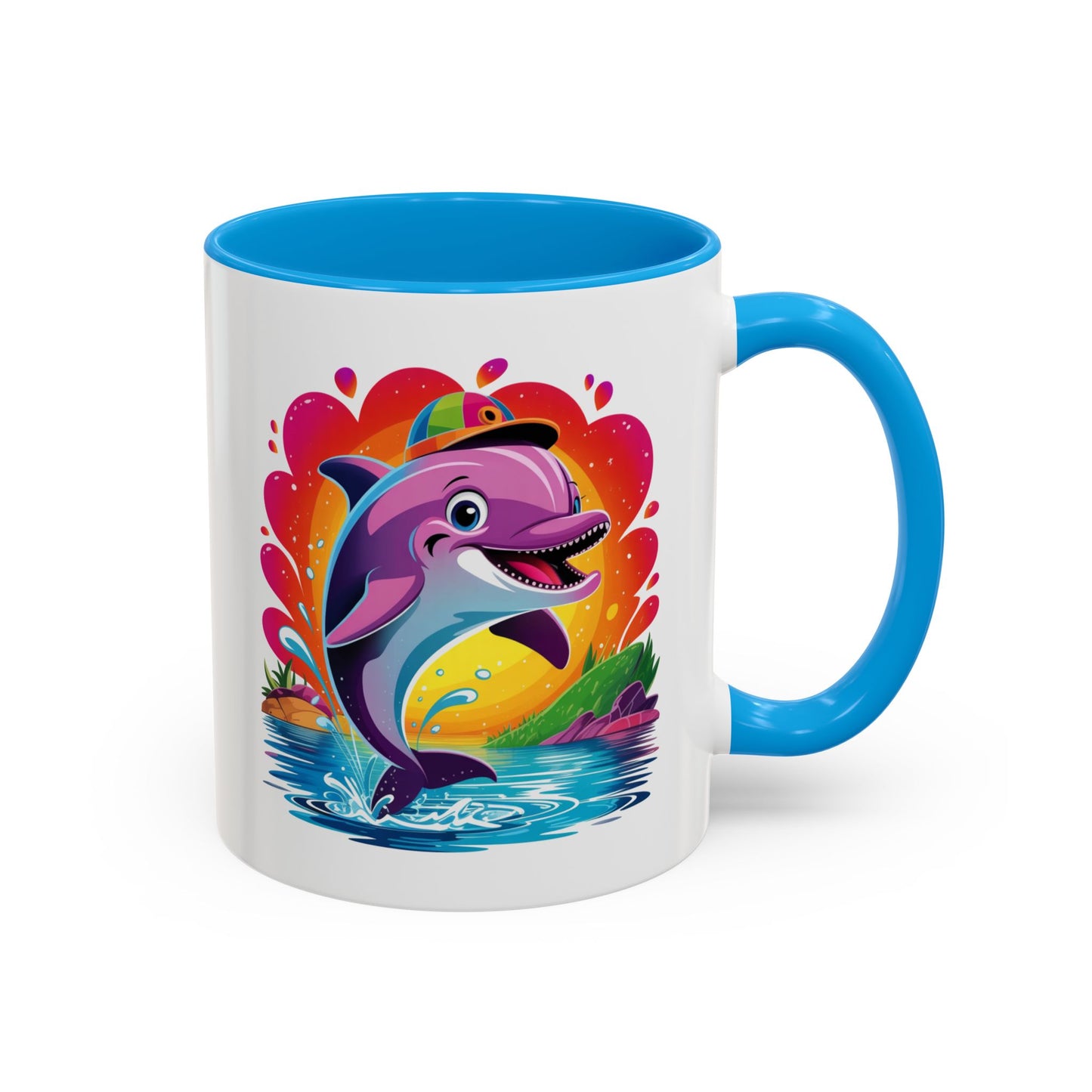 Mug Dauphin Mignon – Tasse Design Océan avec Arc-en-ciel et Soleil – Cadeau Original 325ml