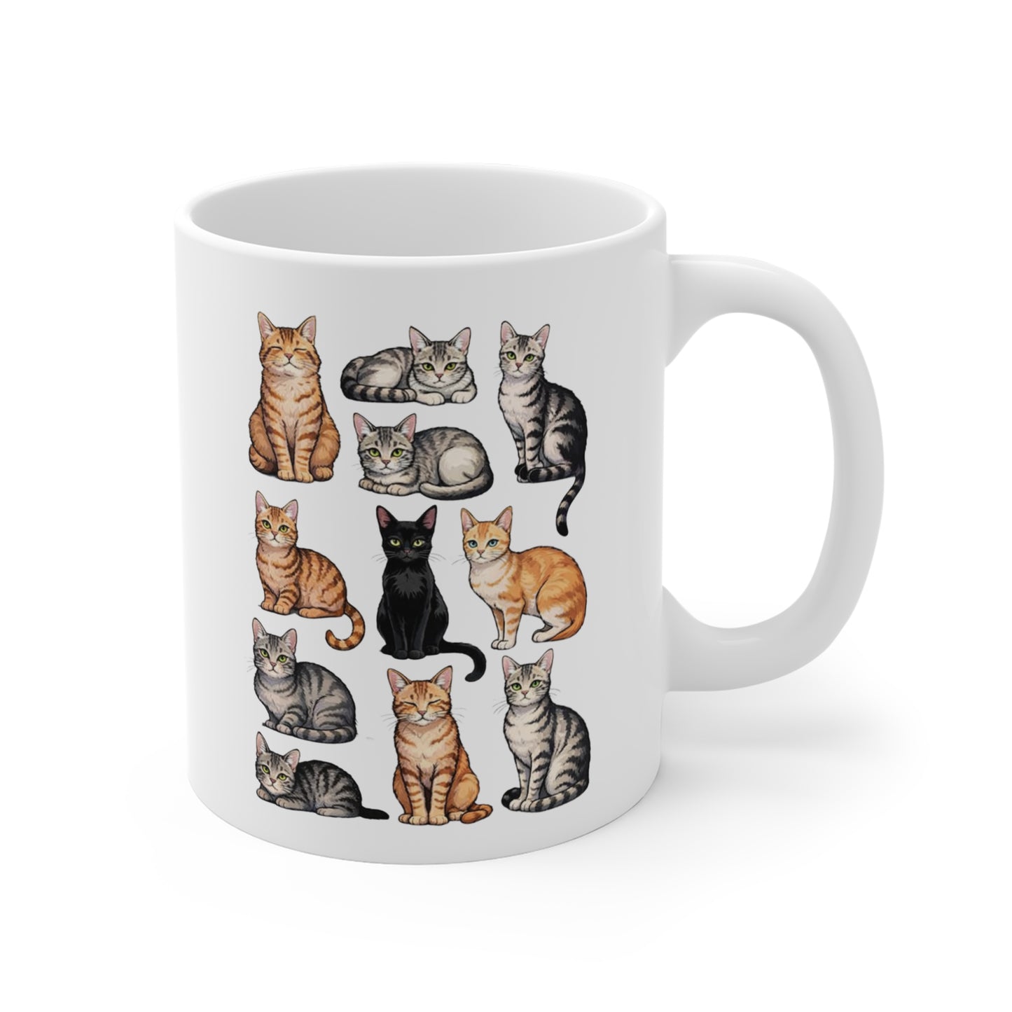Mug Chats – Tasse avec Plusieurs Chats Mignons – Design Félin Réaliste et Kawaii – Cadeau Amoureux des Chats 325 ml