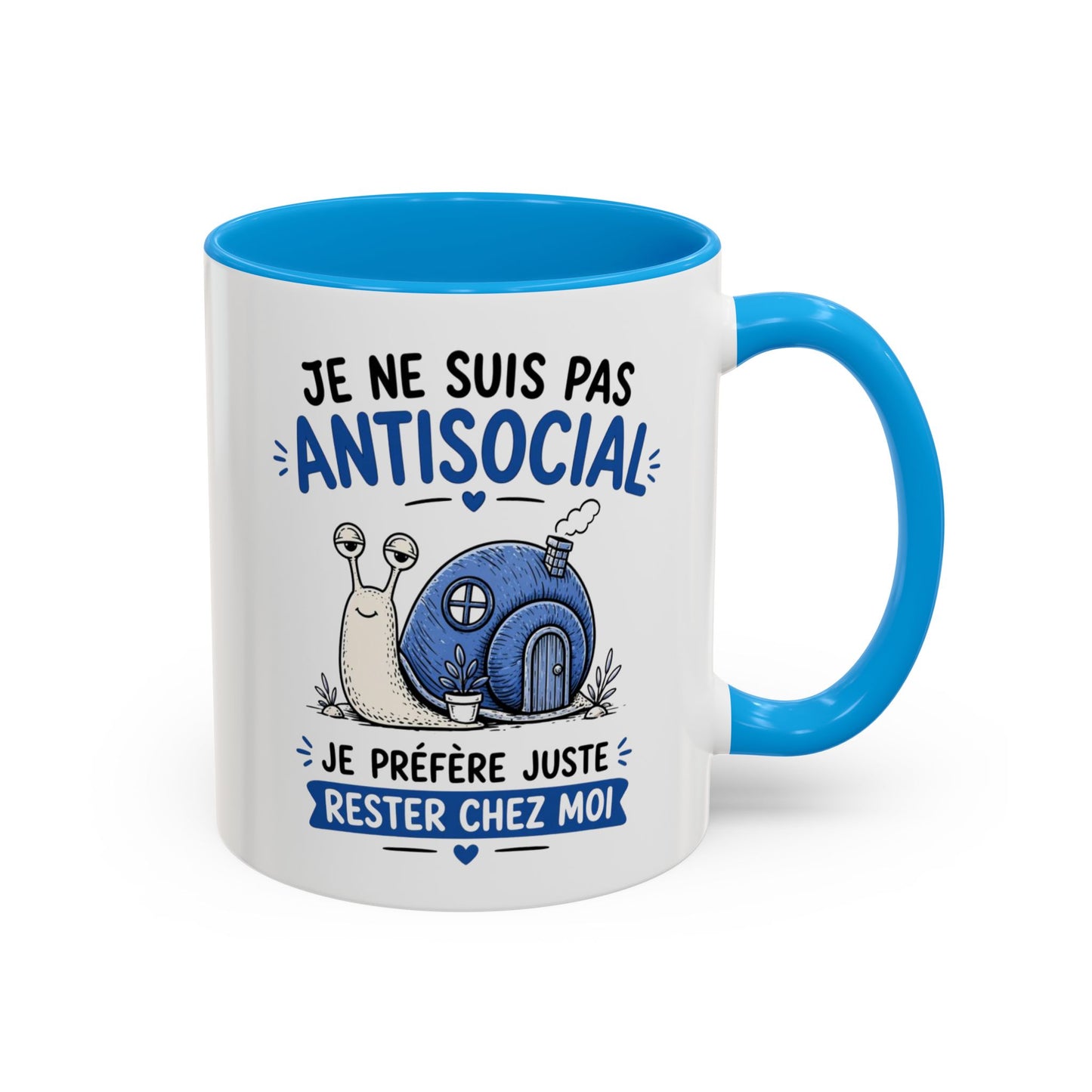 Mug Humour Introverti – Je Ne Suis Pas Antisocial Je Préfère Rester Chez Moi – Tasse Drôle Escargot – Cadeau Original Céramique 325ml Noir Bleu Rouge