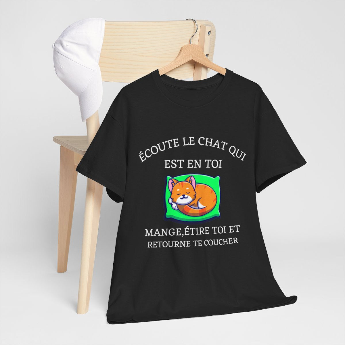 Tee shirt  Noir Unisex écoute le chat qui est en toi idée cadeau humour drôle amusant Homme/Femme