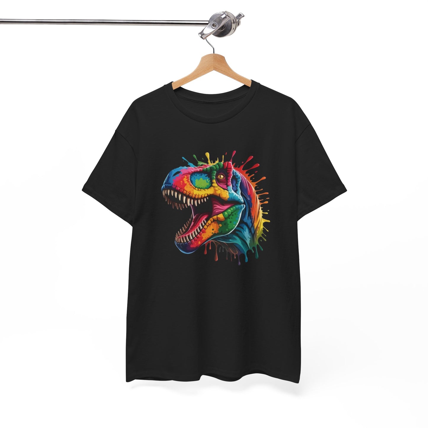 T-Shirt Dinosaure T-Rex Coloré Adulte – Tee Shirt Dinosaur Splash Art – Cadeau Original Street Art Noir Blanc Gris