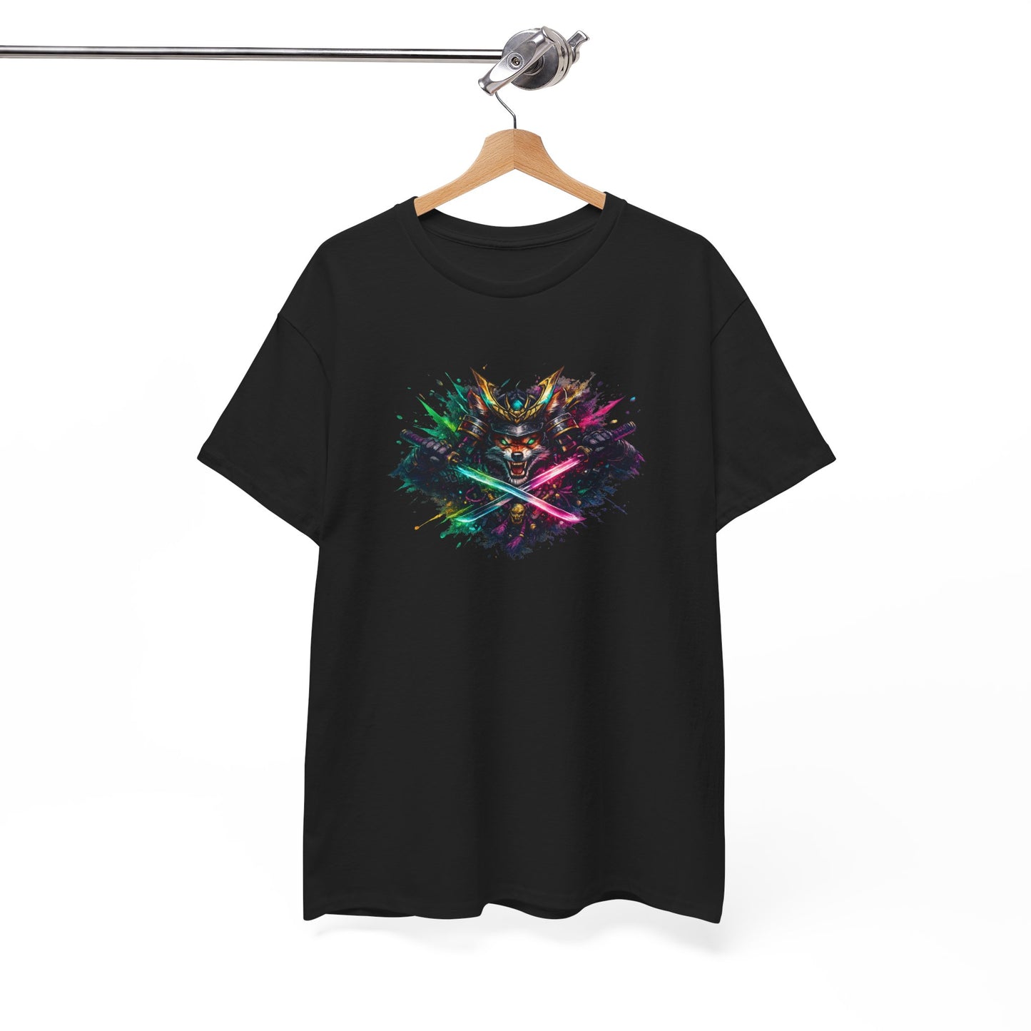 T-Shirt Samouraï Renard Katana – Tee Shirt Japonais Streetwear Néon – Cadeau Manga Anime Gamer