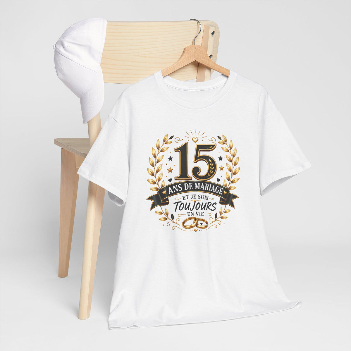 Tee Shirt 15 Ans de Mariage Homme Femme – Toujours en Vie – T-Shirt Humour Anniversaire de Mariage Couple Cadeau Original
