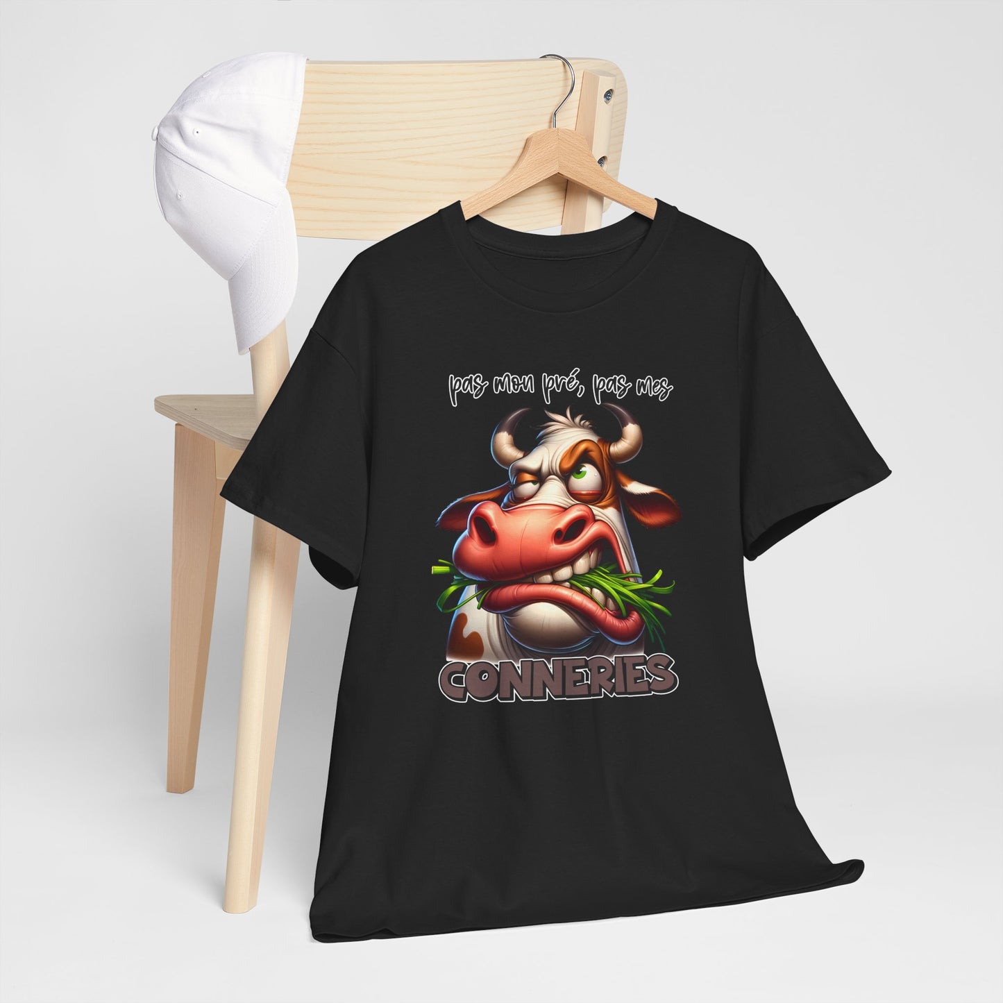 Tee Shirt Pas Mon Pré Pas Mes Conneries – T-Shirt Humour Vache Drôle – Cadeau Homme Femme Humour Décalé