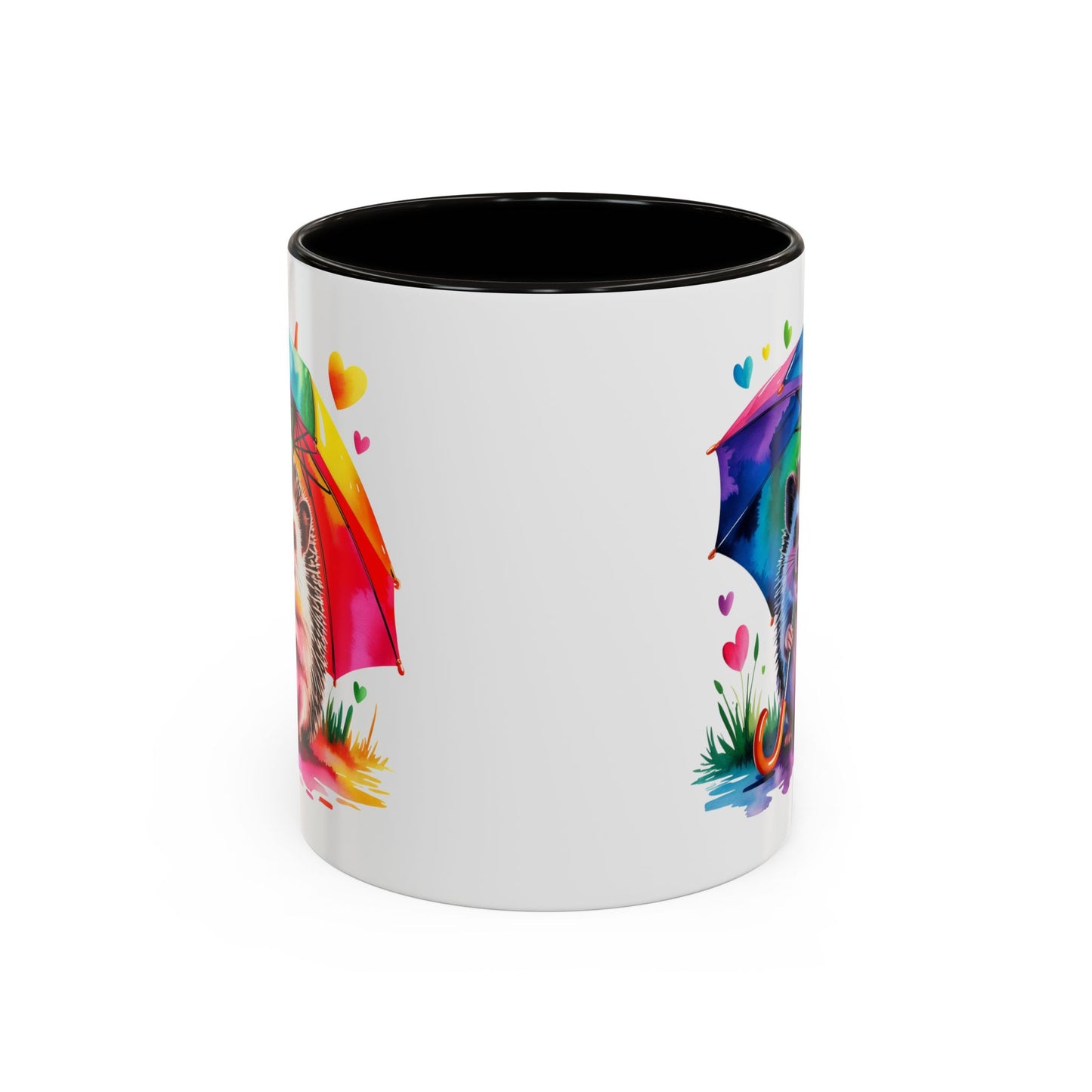 Mug Hérisson Kawaii avec Parapluie Arc-en-Ciel – Tasse Colorée et Mignonne – Cadeau Original Amoureux des Animaux – Céramique 325ml