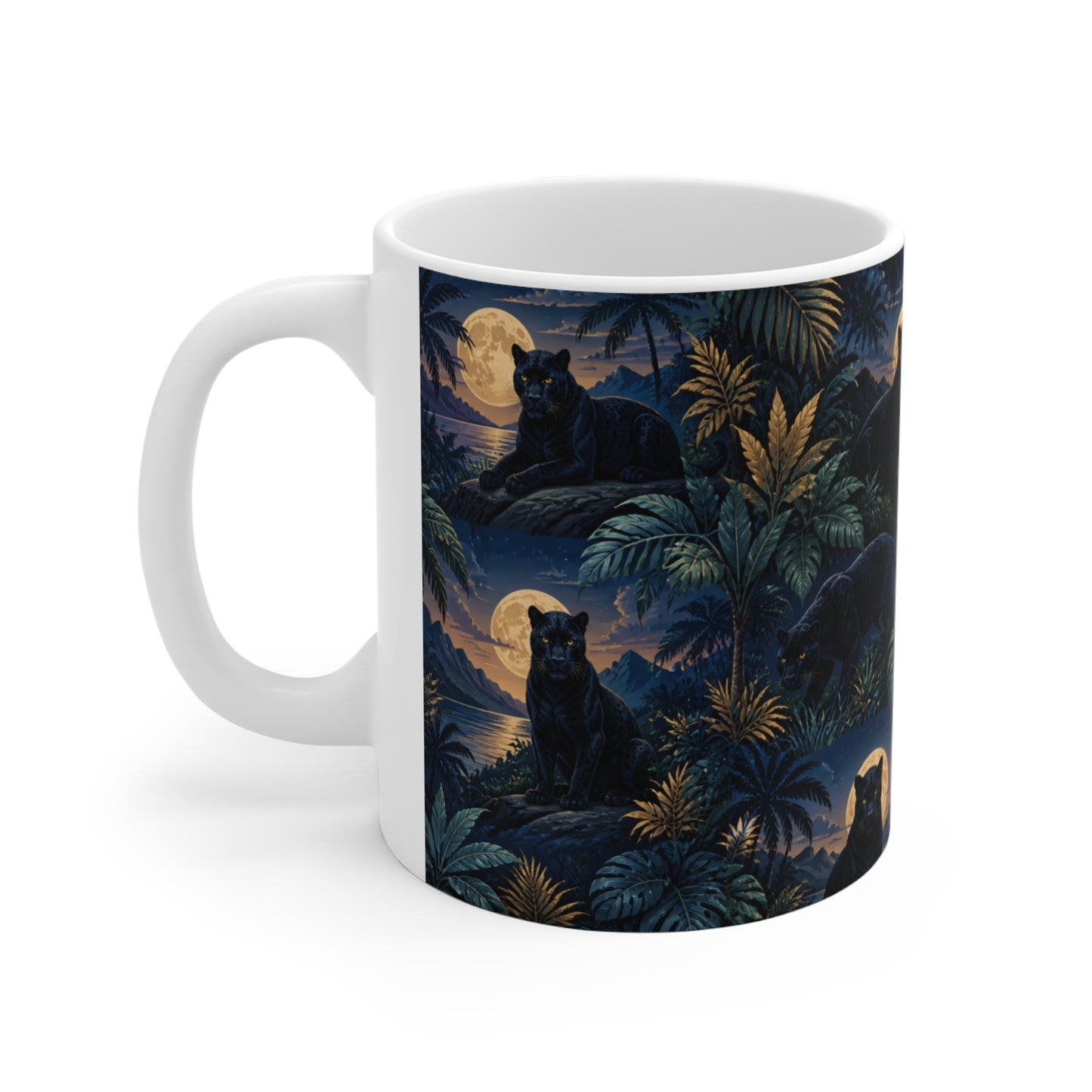 Tasse Panthère Noire Jungle Tropicale – Mug Félin Sauvage Lune Forêt Exotique – Cadeau Homme Femme Enfant 325ml