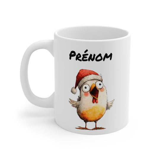 Tasse Personnalisable Oiseau Noël Marrant – Mug Prénom Festif – Cadeau Humoristique Hiver 325 ml