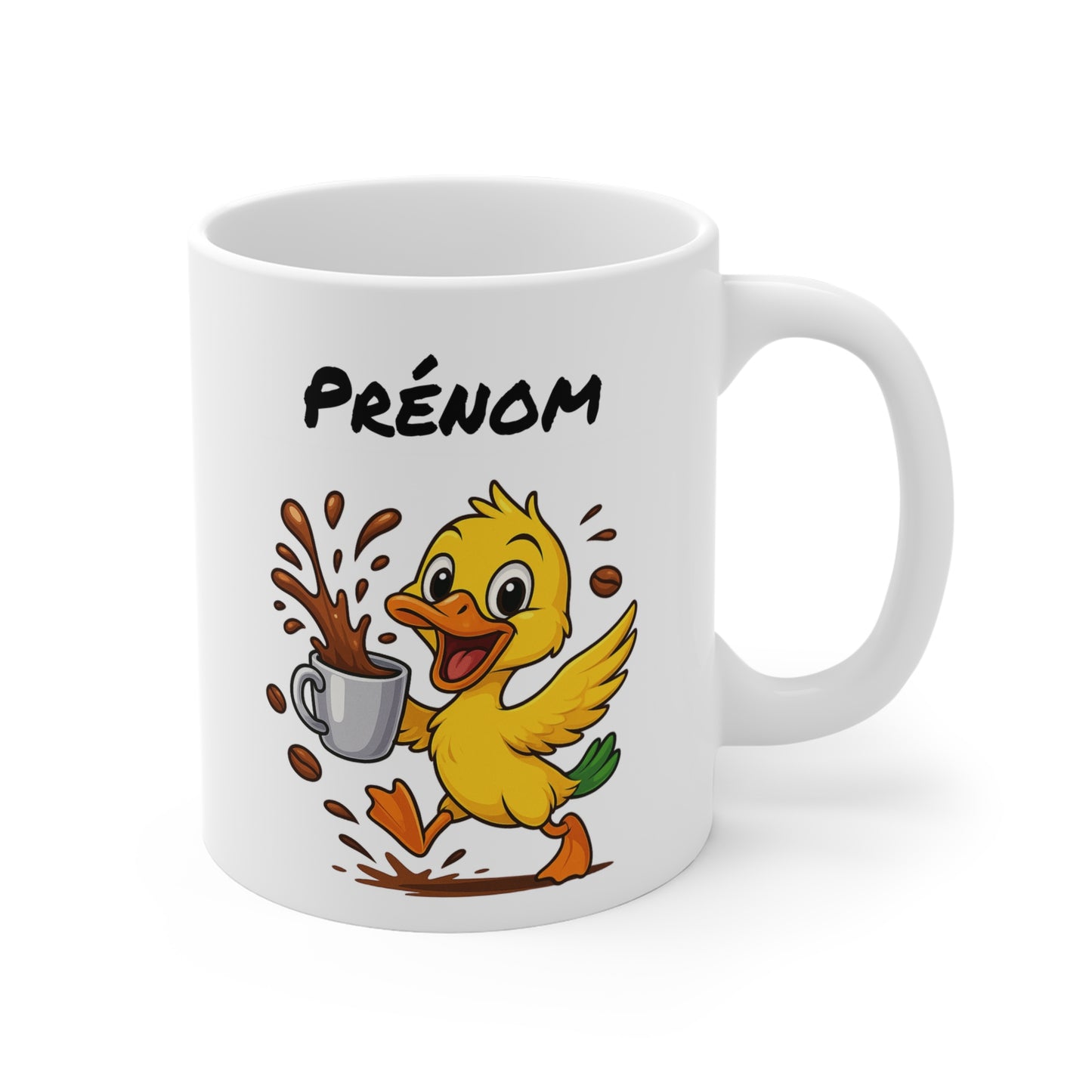 Tasse Personnalisable Canard Café – Mug Prénom Animal Cartoon Céramique 325ml – Cadeau Original Mignon