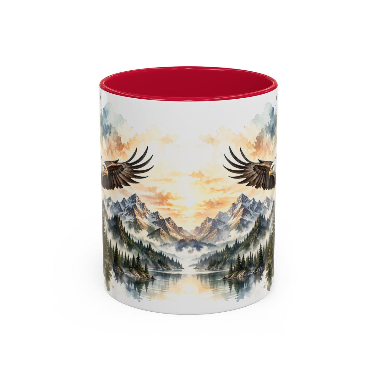 Mug Aigles en Vol au-dessus des Montagnes – Tasse Nature Sauvage Style Aquarelle – Cadeau Original Amoureux des Rapaces et Paysages
