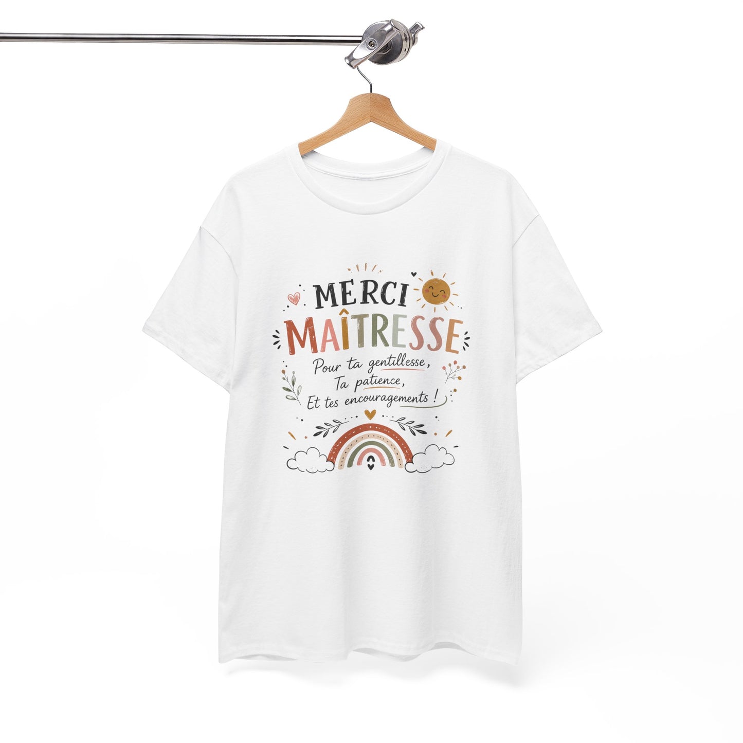 Tee Shirt Merci Maîtresse – Cadeau Remerciement Fin d’Année École Primaire – T-Shirt Femme Enseignante Gentillesse Patience