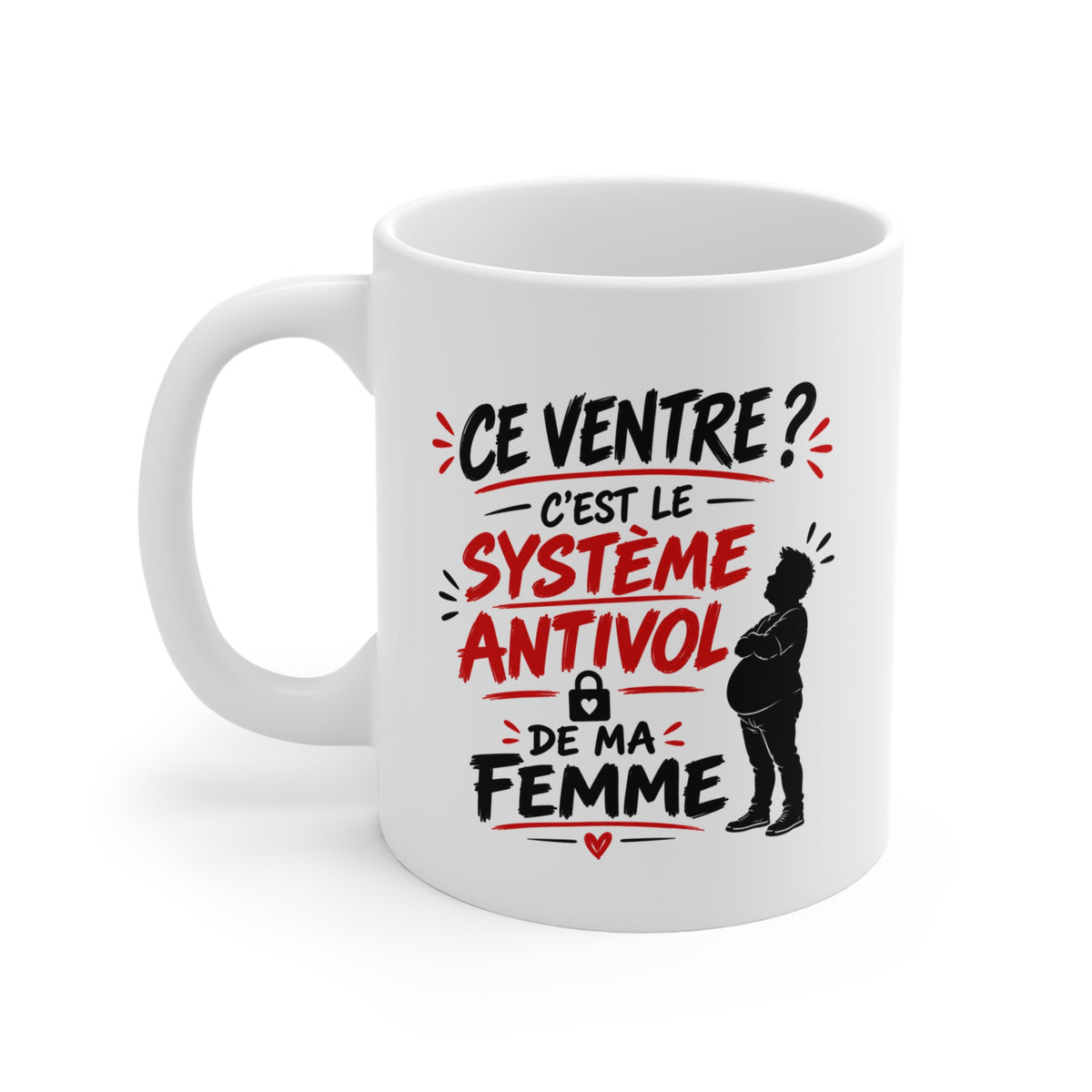 Mug Ce Ventre C’est le Système Antivol de Ma Femme – Tasse Humoristique pour Homme – Idée Cadeau Drôle Mari Couple Anniversaire