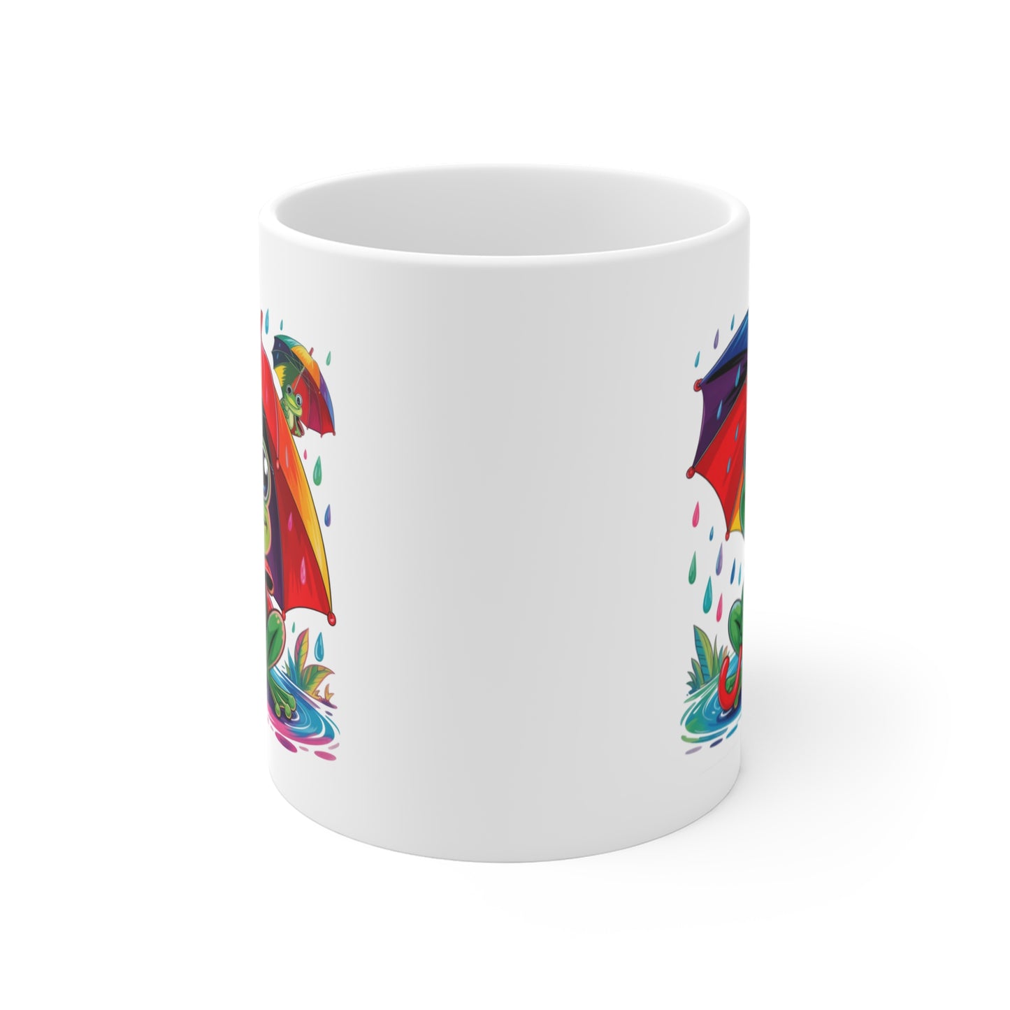Tasse Grenouille Mignonne avec Parapluie – Mug Kawaii Coloré sous la Pluie – Design Animal Fun et Arc-en-ciel – Cadeau Original 325ml