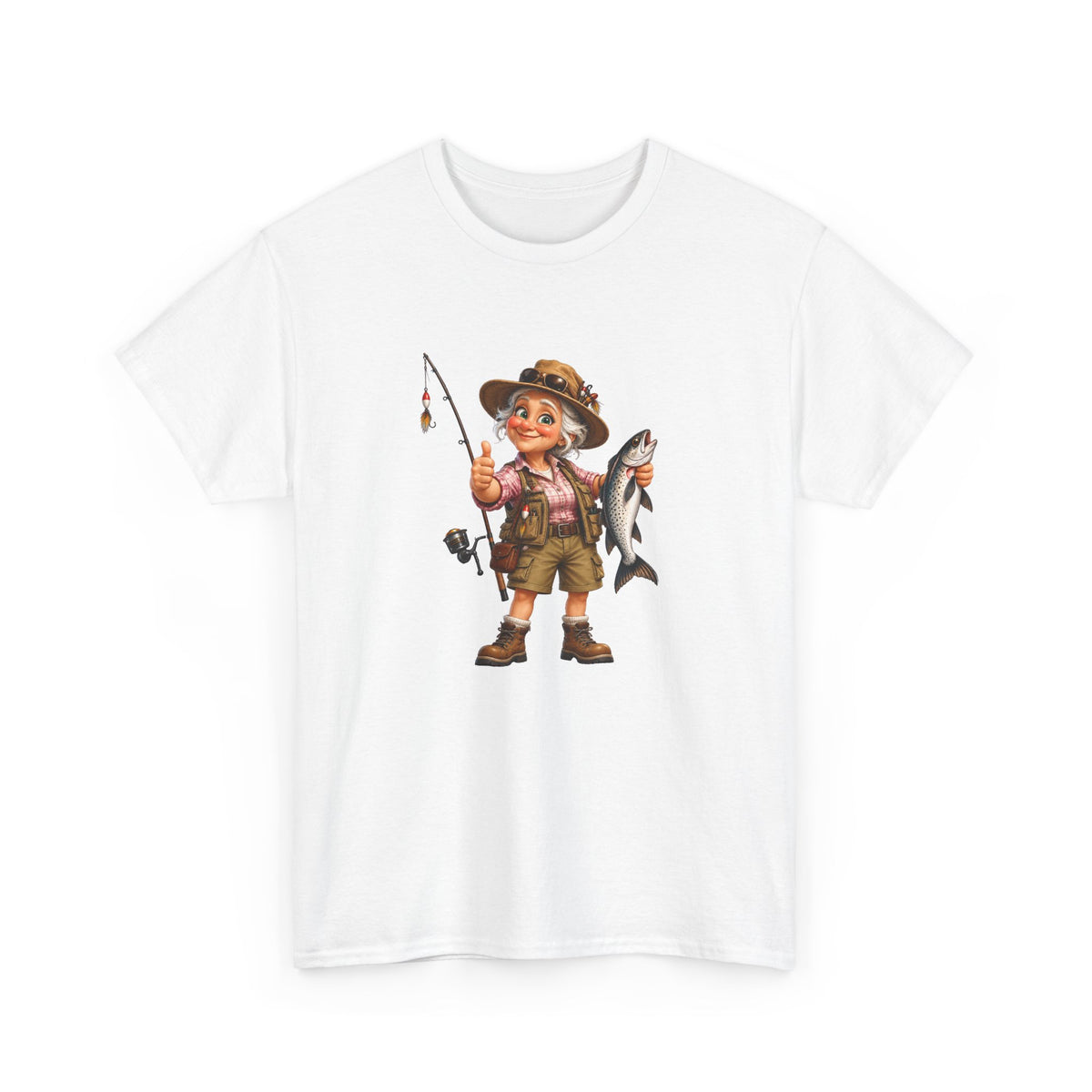 Tee Shirt Pêche Femme – Pêcheuse avec Poisson – T-Shirt Passion Pêche Cadeau Femme